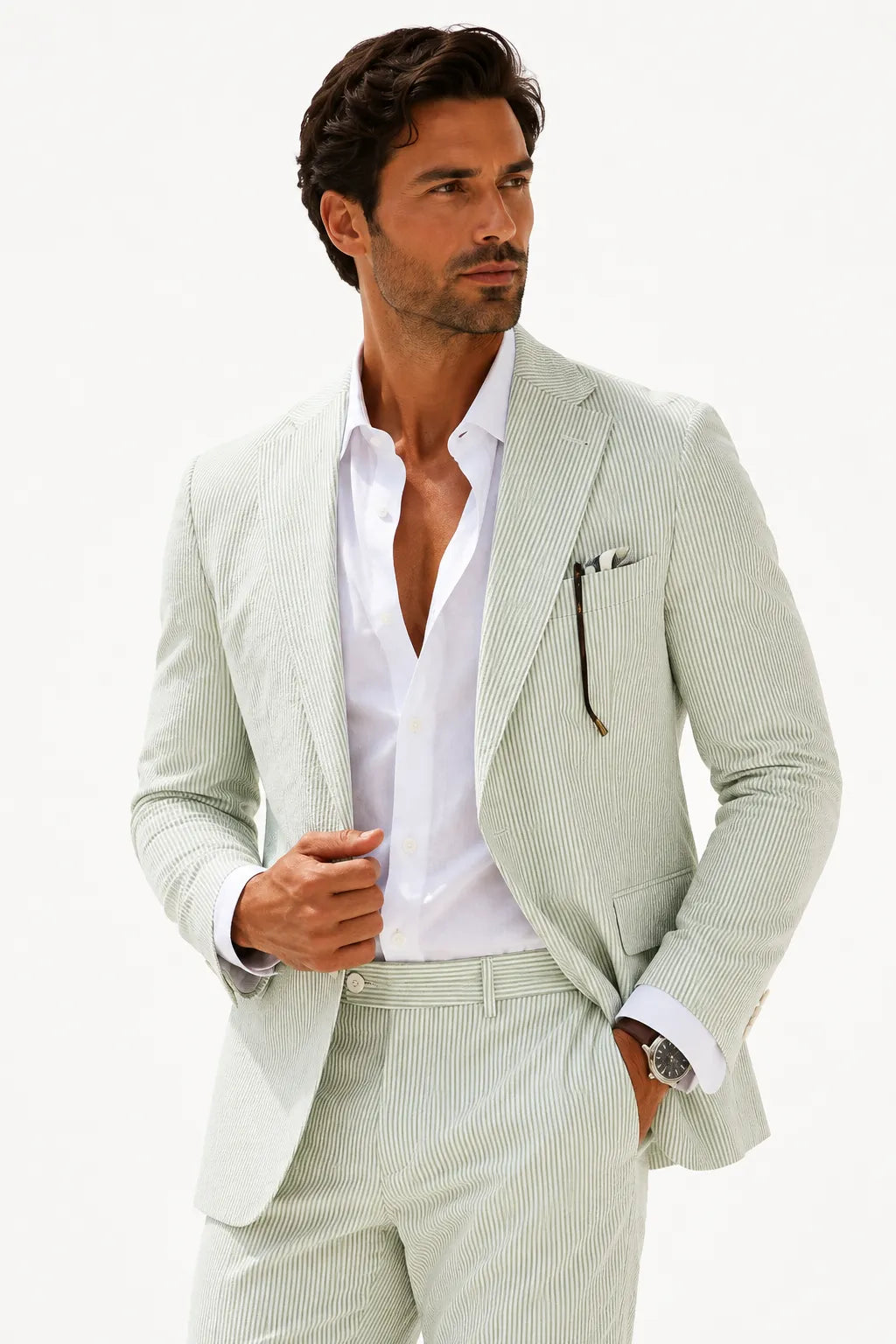 Men's Tailored Seersucker Summer 2 Piece Suits