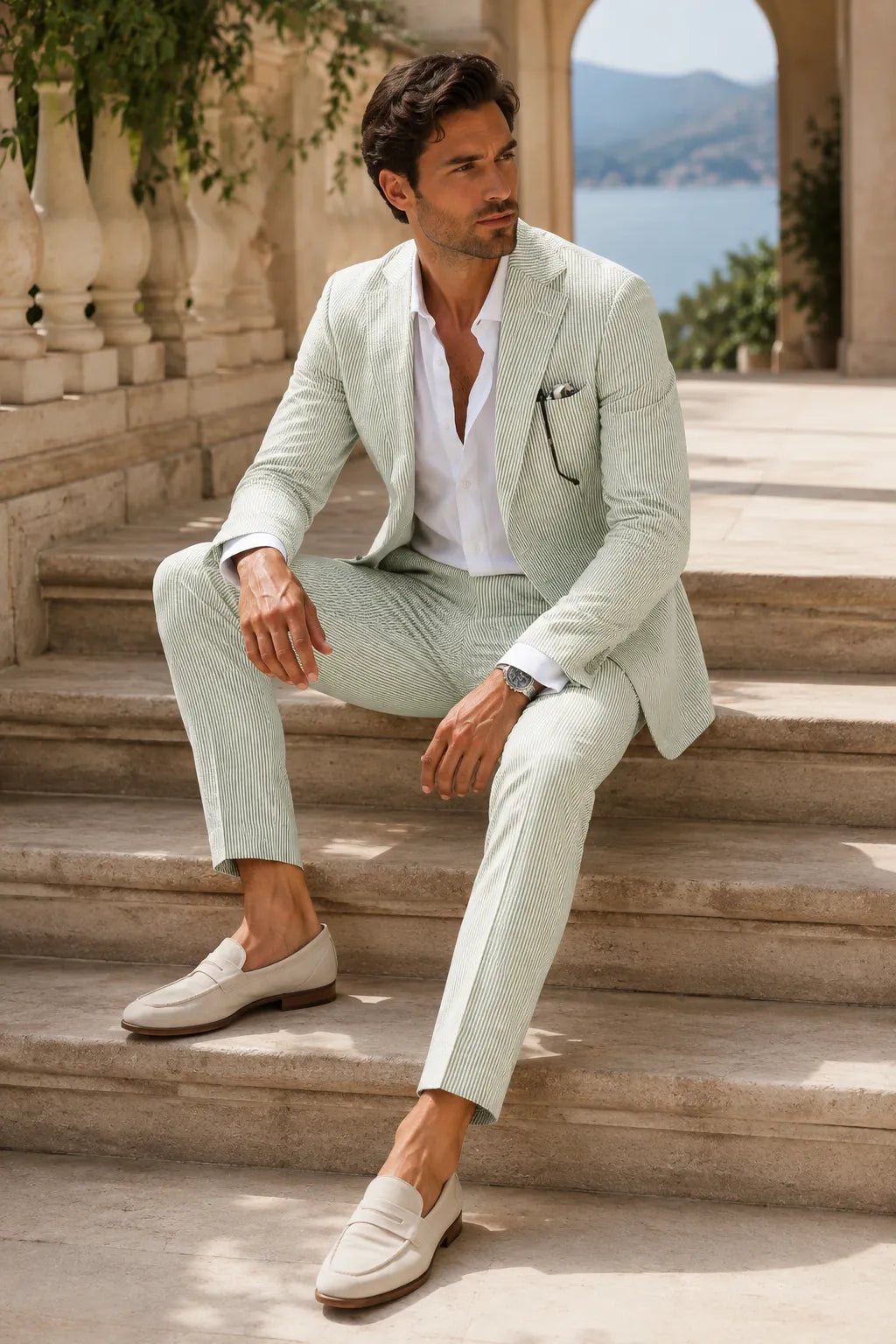 Men's Tailored Seersucker Summer 2 Piece Suits