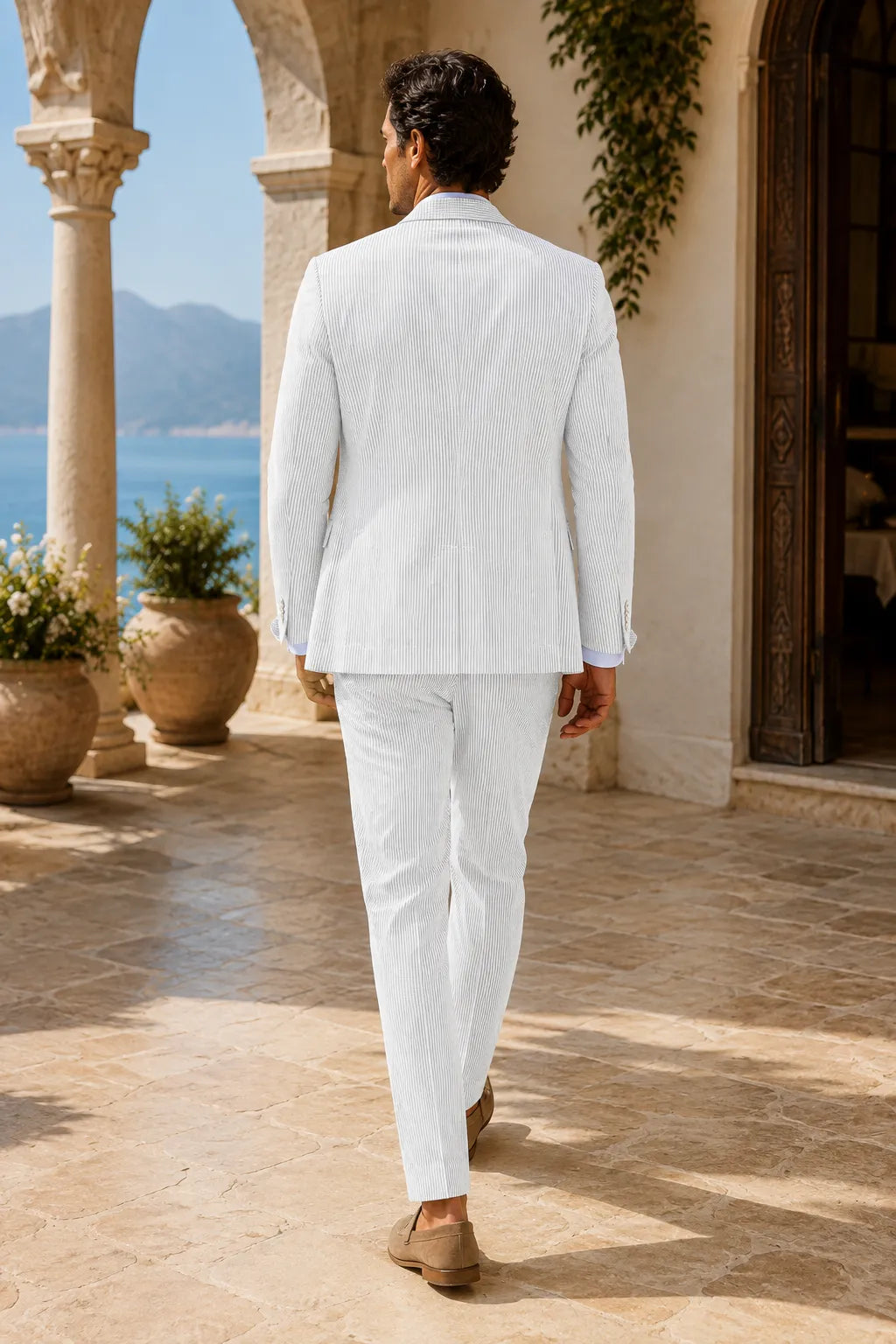 Men's Tailored Seersucker Summer 2 Piece Suits