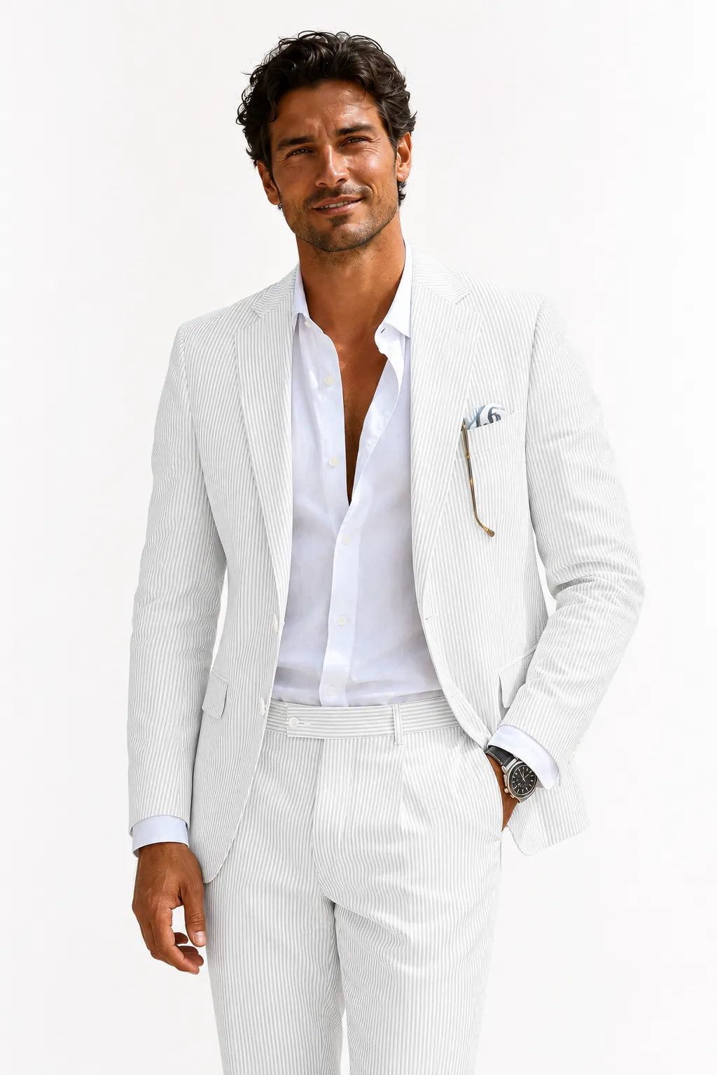 Men's Tailored Seersucker Summer 2 Piece Suits