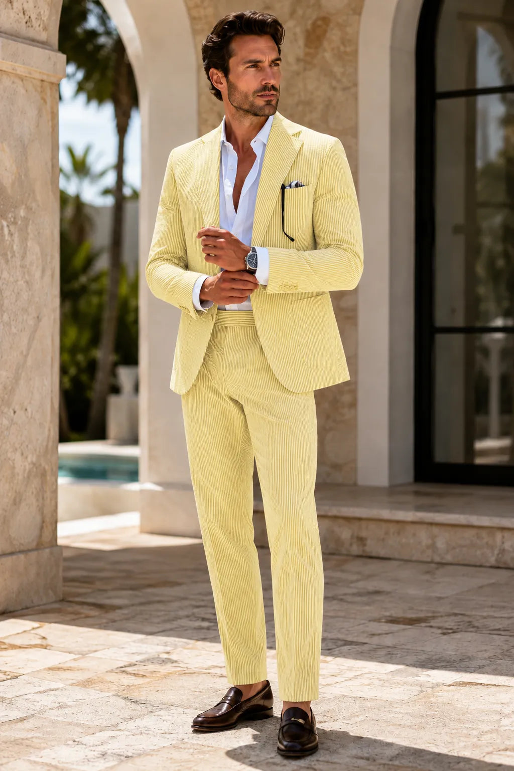 Men's Tailored Seersucker Summer 2 Piece Suits