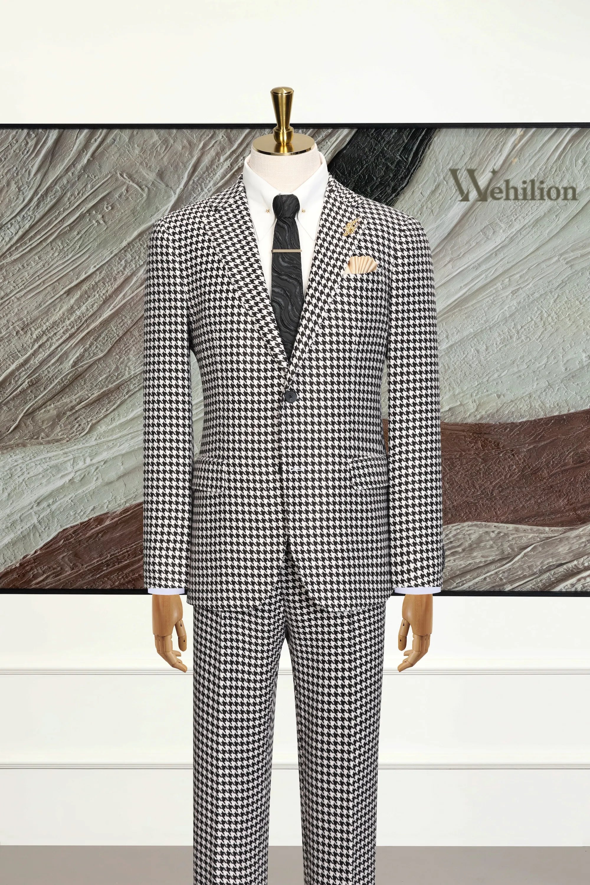 Men's Iconic Black & White Houndstooth 3 Piece Suits