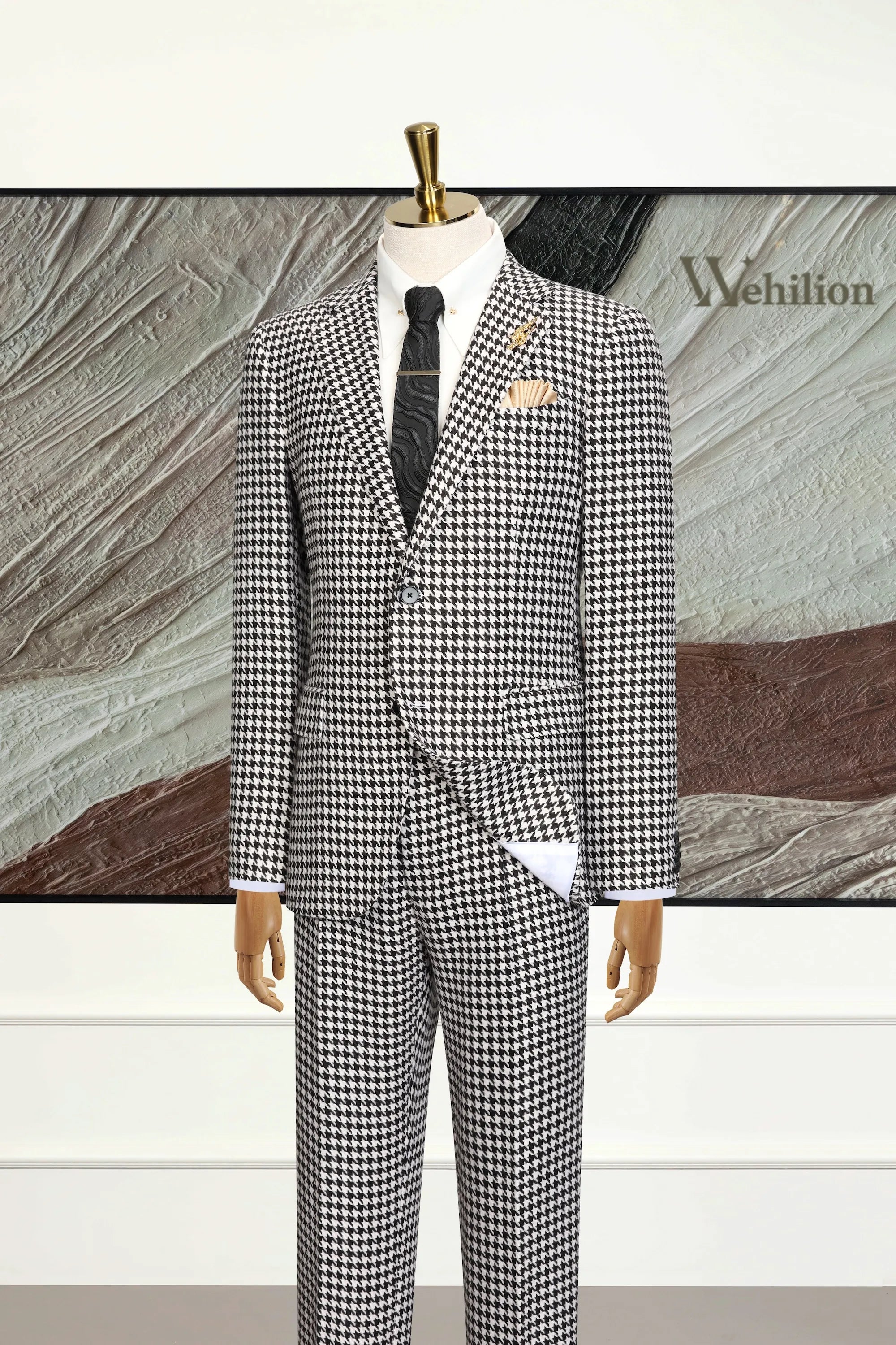 Men's Iconic Black & White Houndstooth 3 Piece Suits