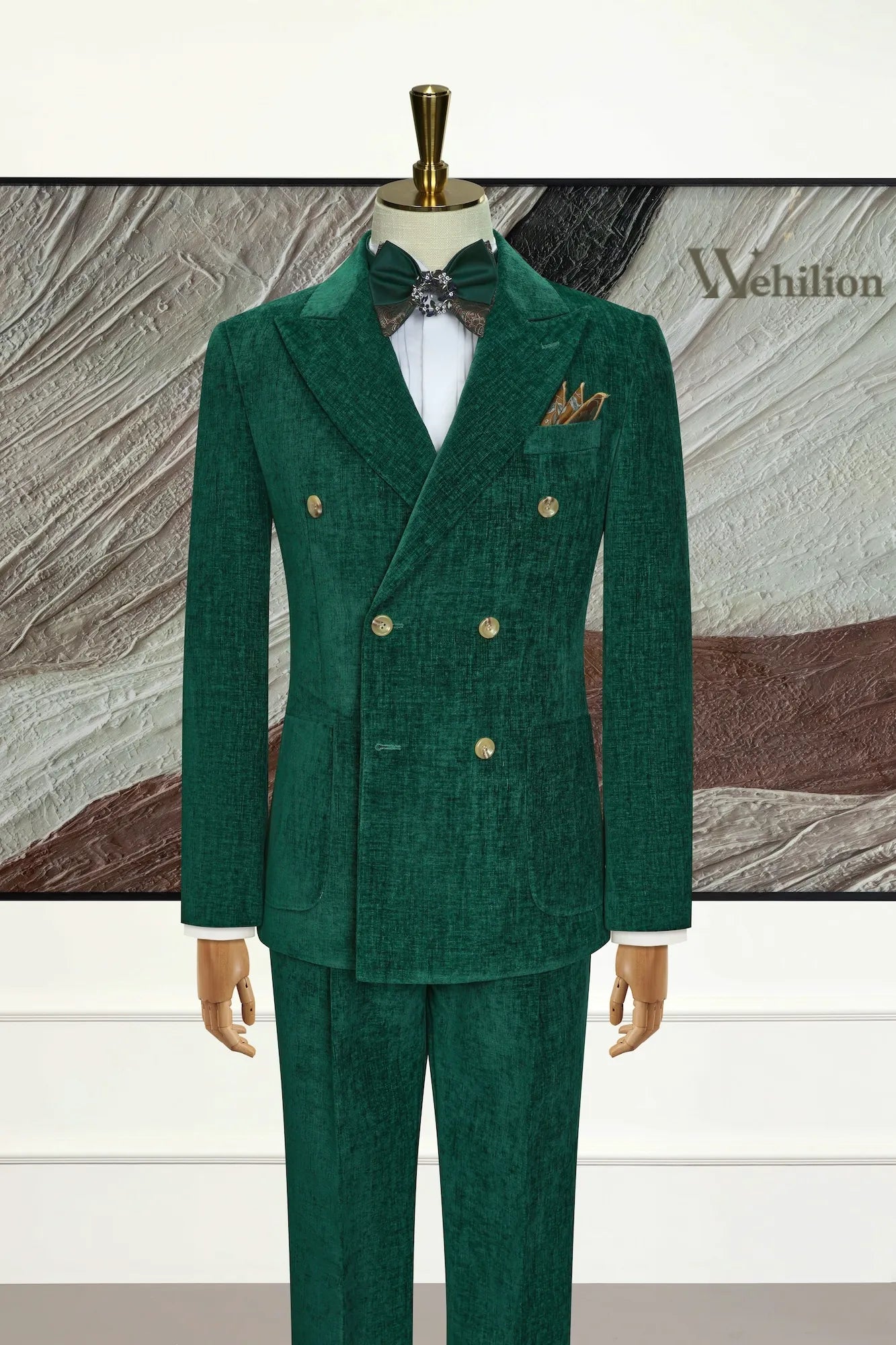 Men's Green Corduroy Peak Lapel 3 Piece Suit