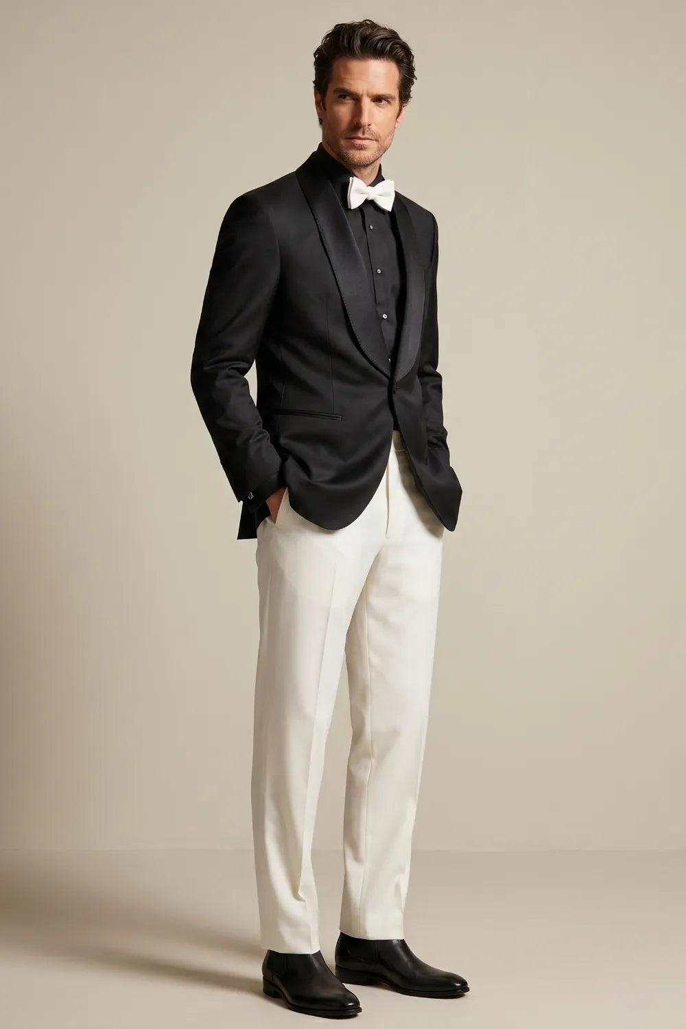 Men's Black Shawl Lapel Single Breasted 2-Piece Tuxedo Suit