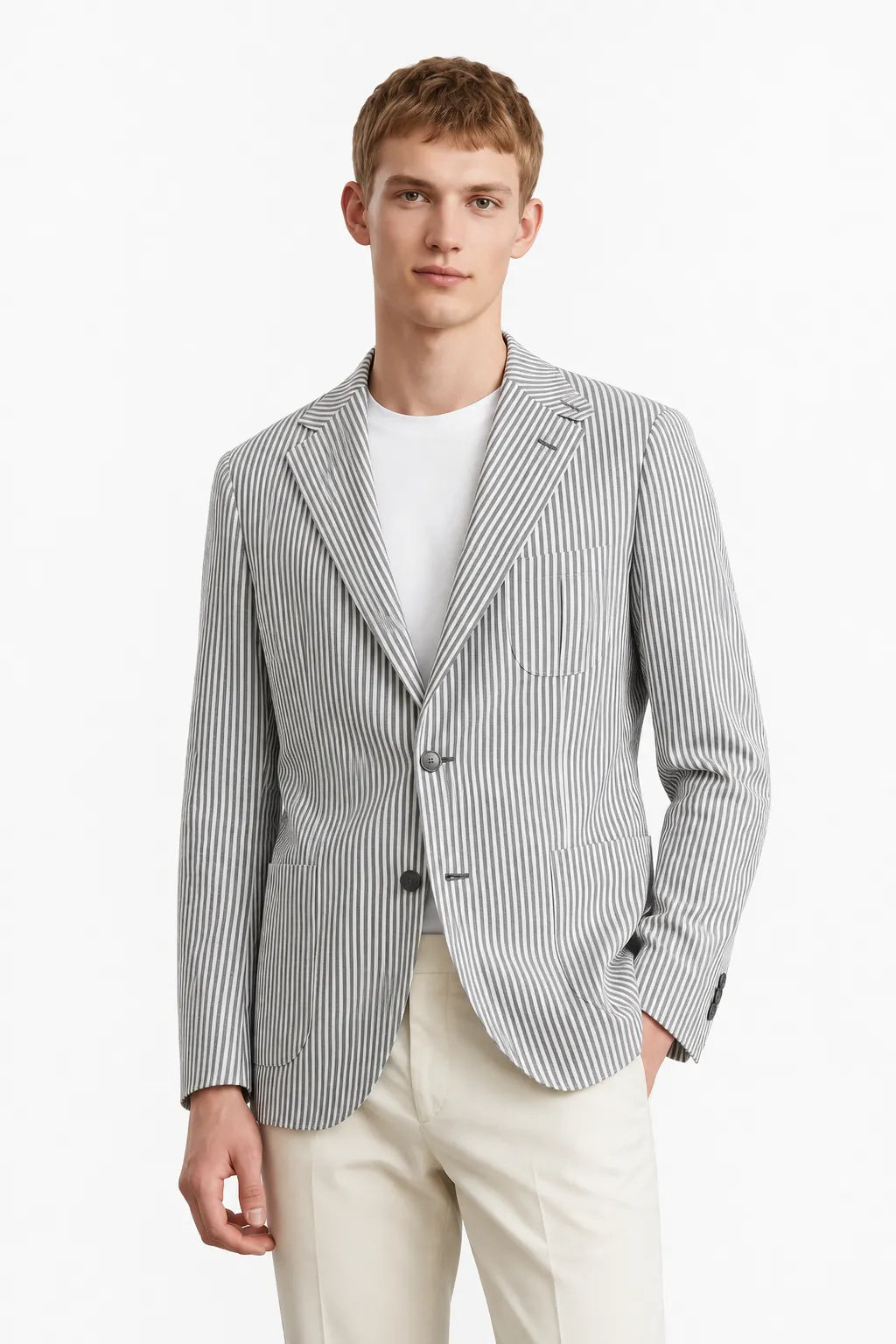 Men's Modern Pinstripe Seersucker 2 Piece Suit