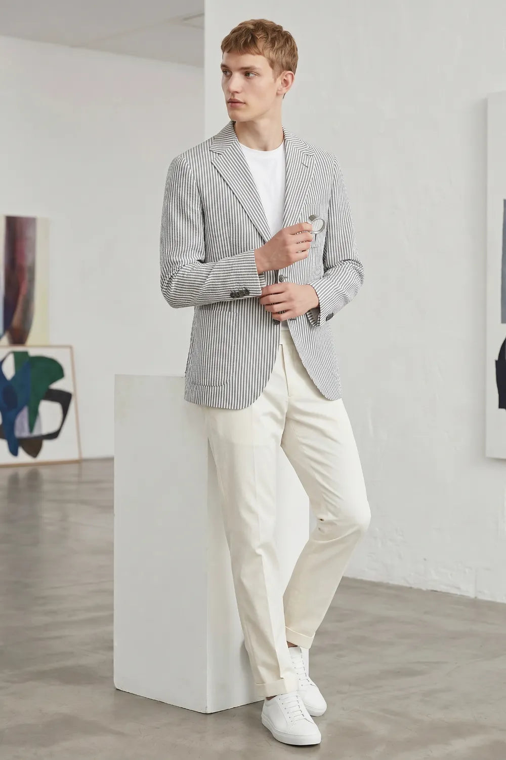Men's Modern Pinstripe Seersucker 2 Piece Suit