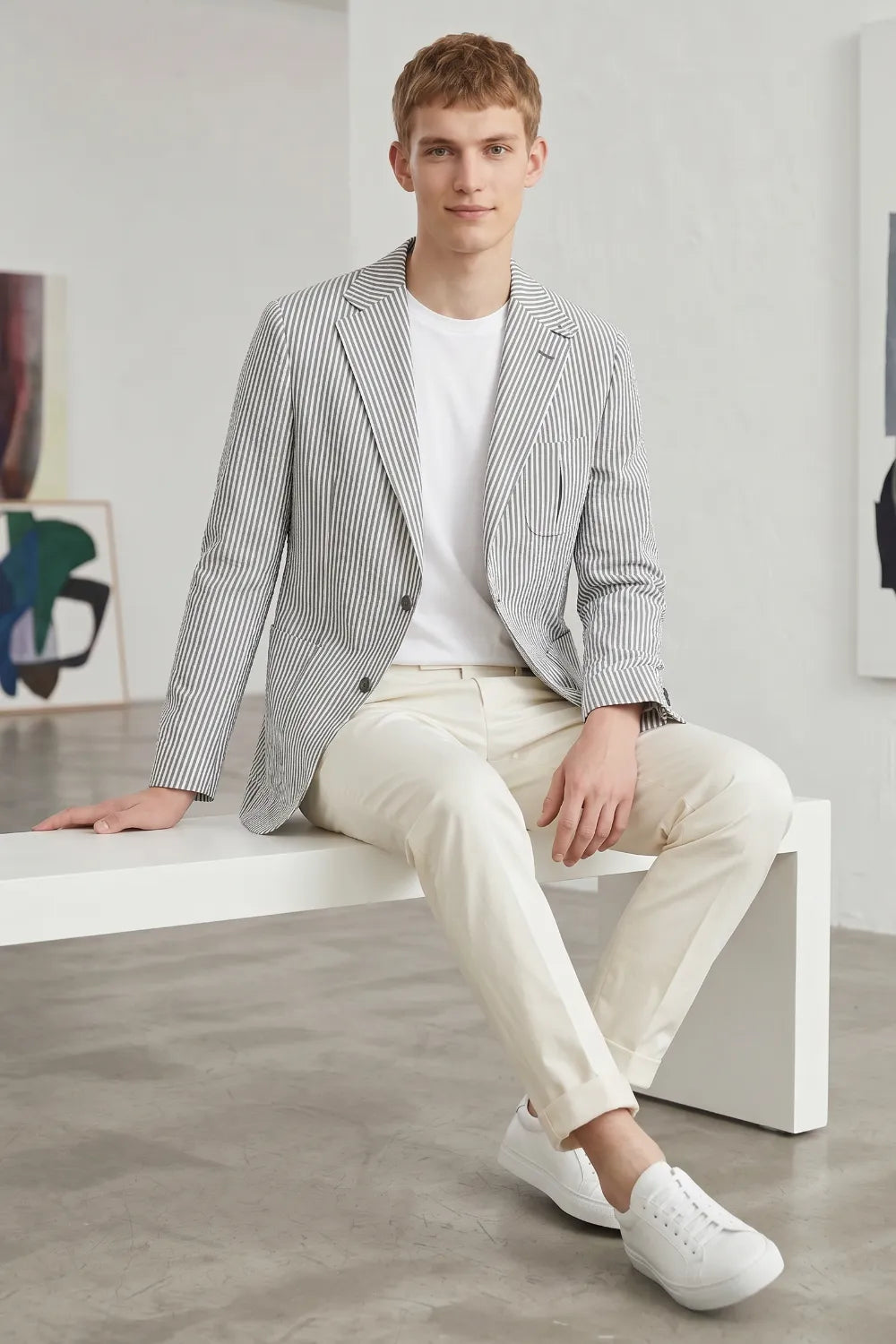 Men's Modern Pinstripe Seersucker 2 Piece Suit