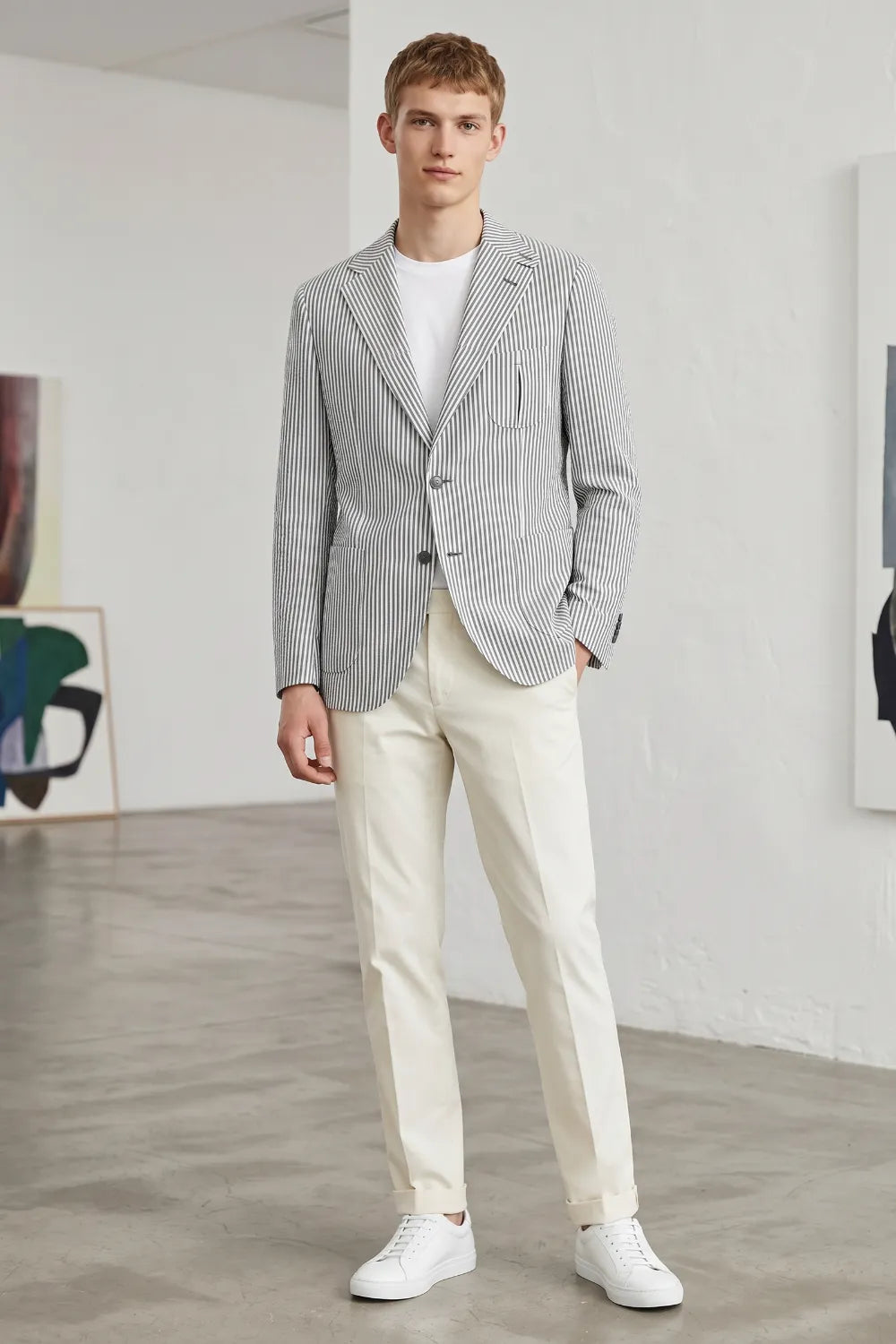 Men's Modern Pinstripe Seersucker 2 Piece Suit