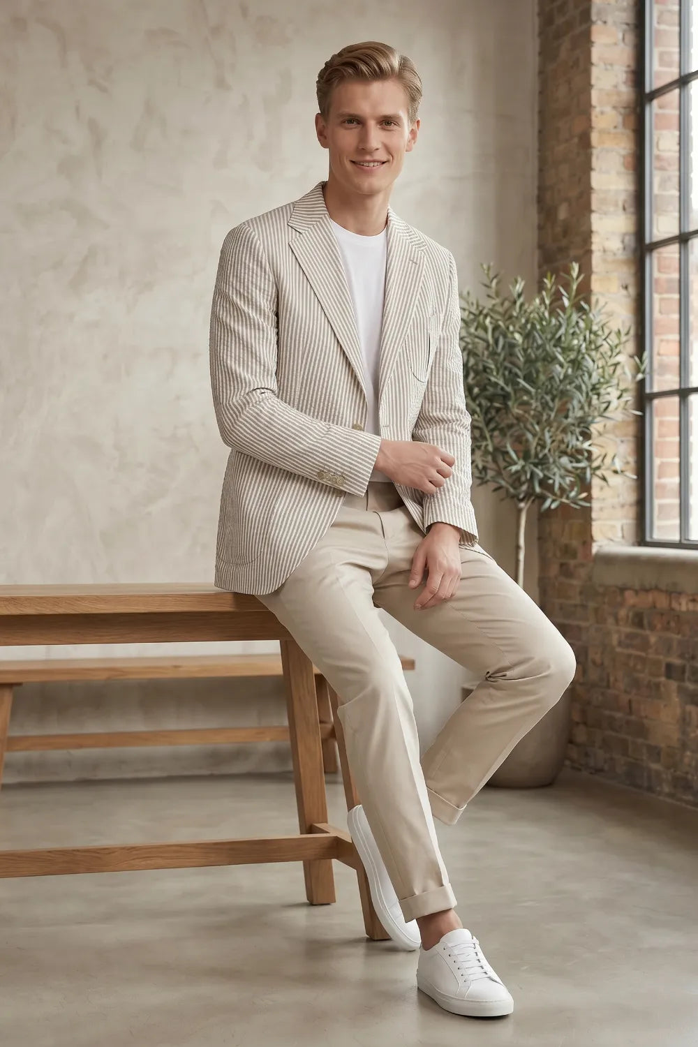 Men's Modern Pinstripe Seersucker 2 Piece Suit