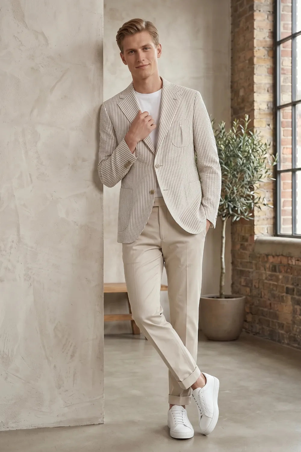 Men's Modern Pinstripe Seersucker 2 Piece Suit