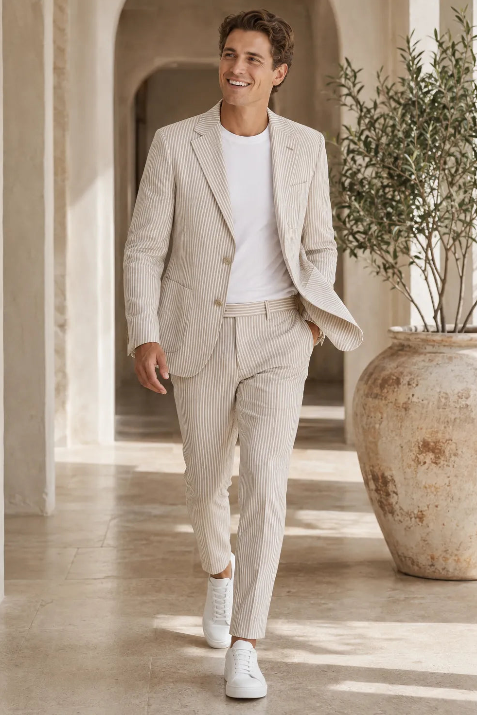 Men's Relaxed Tailored Pinstripe 2 Piece Suit