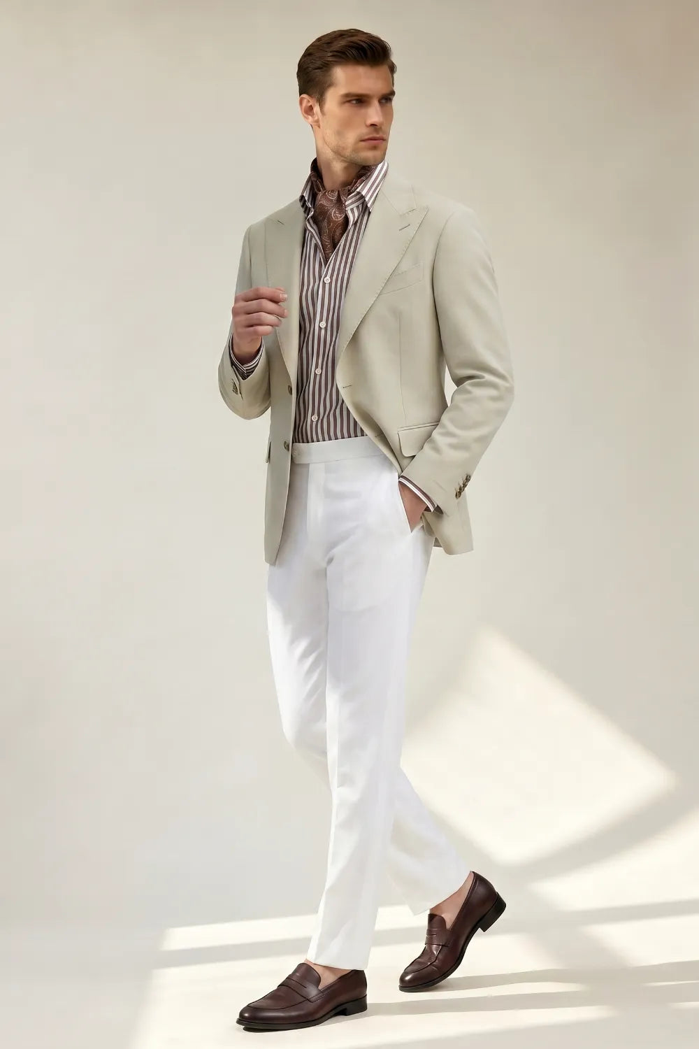 Men's Light Beige Peak Lapel 2-Piece Suit