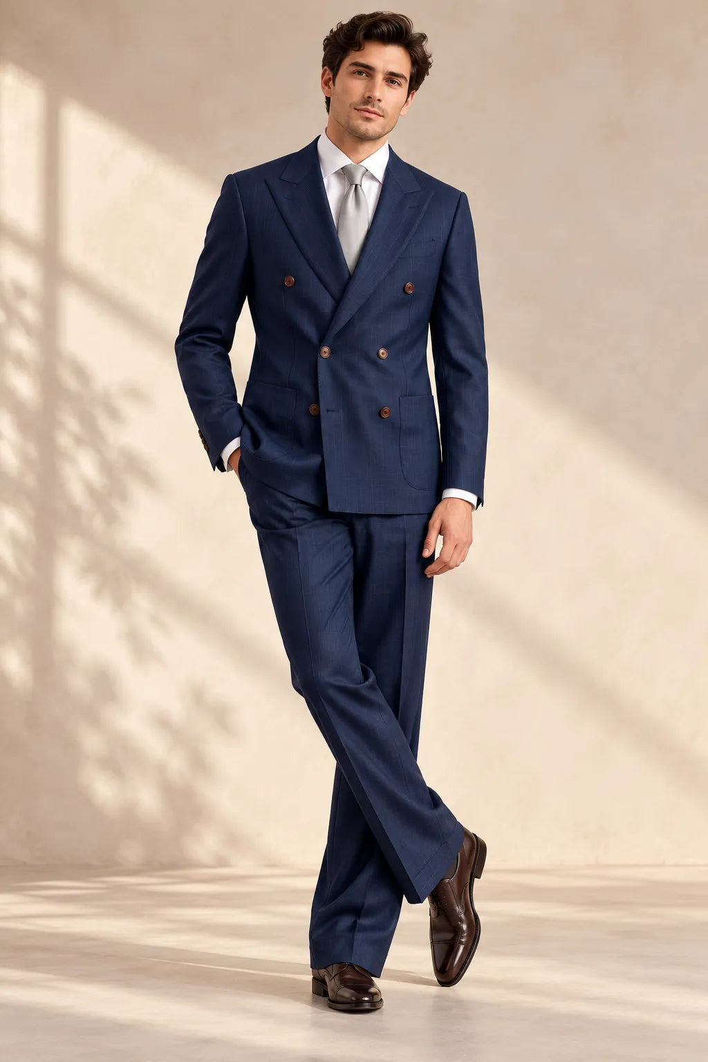Men's Navy Double Breasted Wide Leg 2 Piece Suit