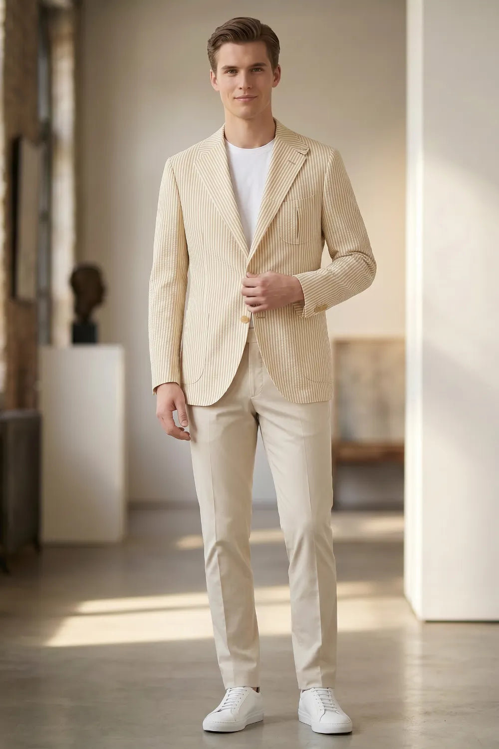 Men's Modern Pinstripe Seersucker 2 Piece Suit
