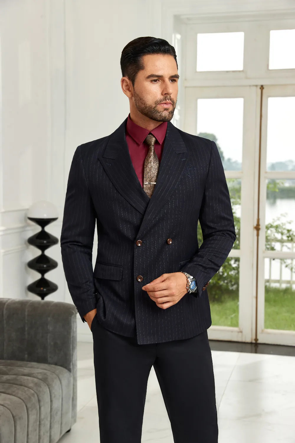 Men's Dark Blue Chalk Stripe Blazer