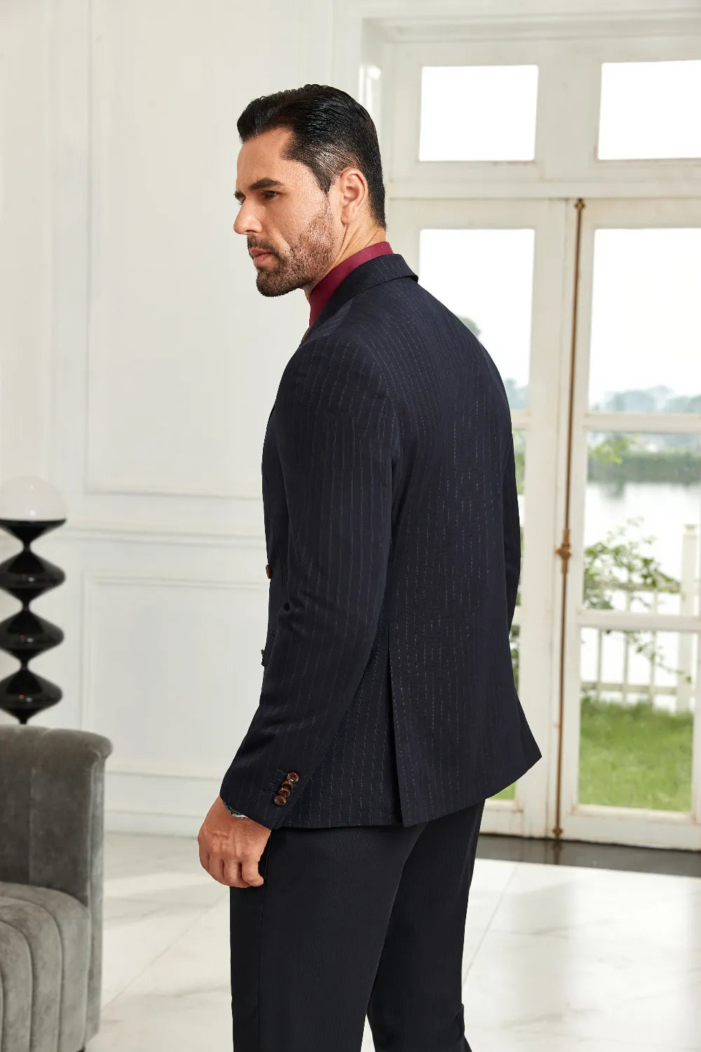 Men's Dark Blue Chalk Stripe Blazer