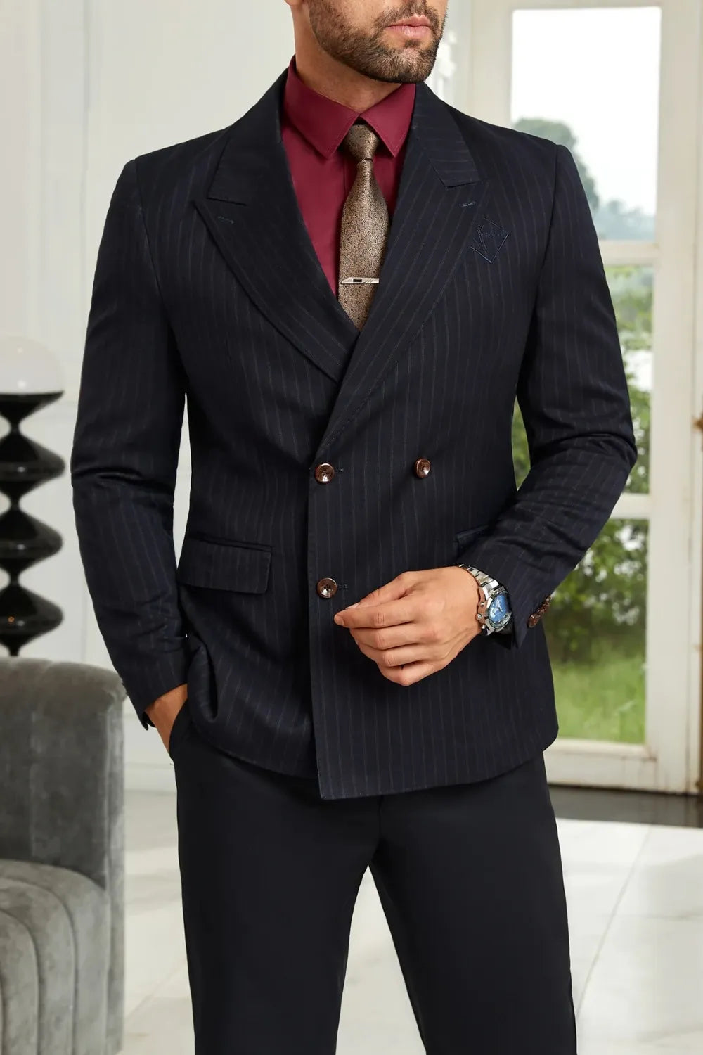 Men's Dark Blue Chalk Stripe Blazer