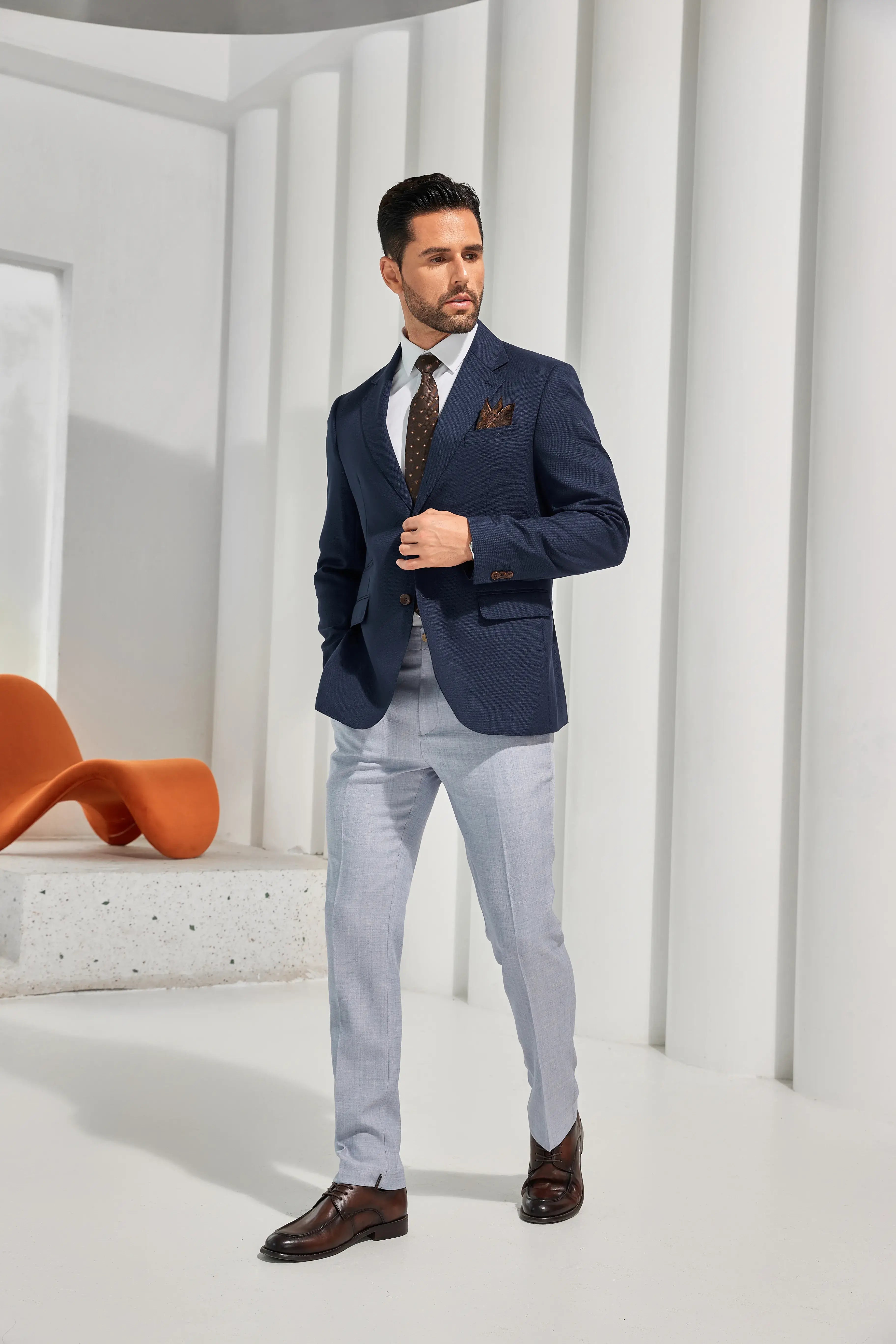 Men's Dark Blue Two-Button Blazer