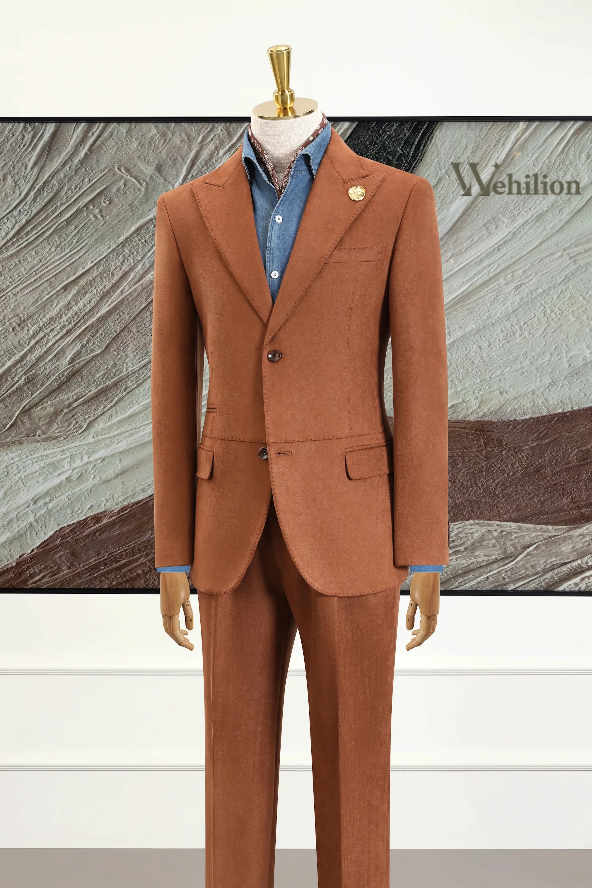 Men's Dark Brown Suede 2 Piece Suits