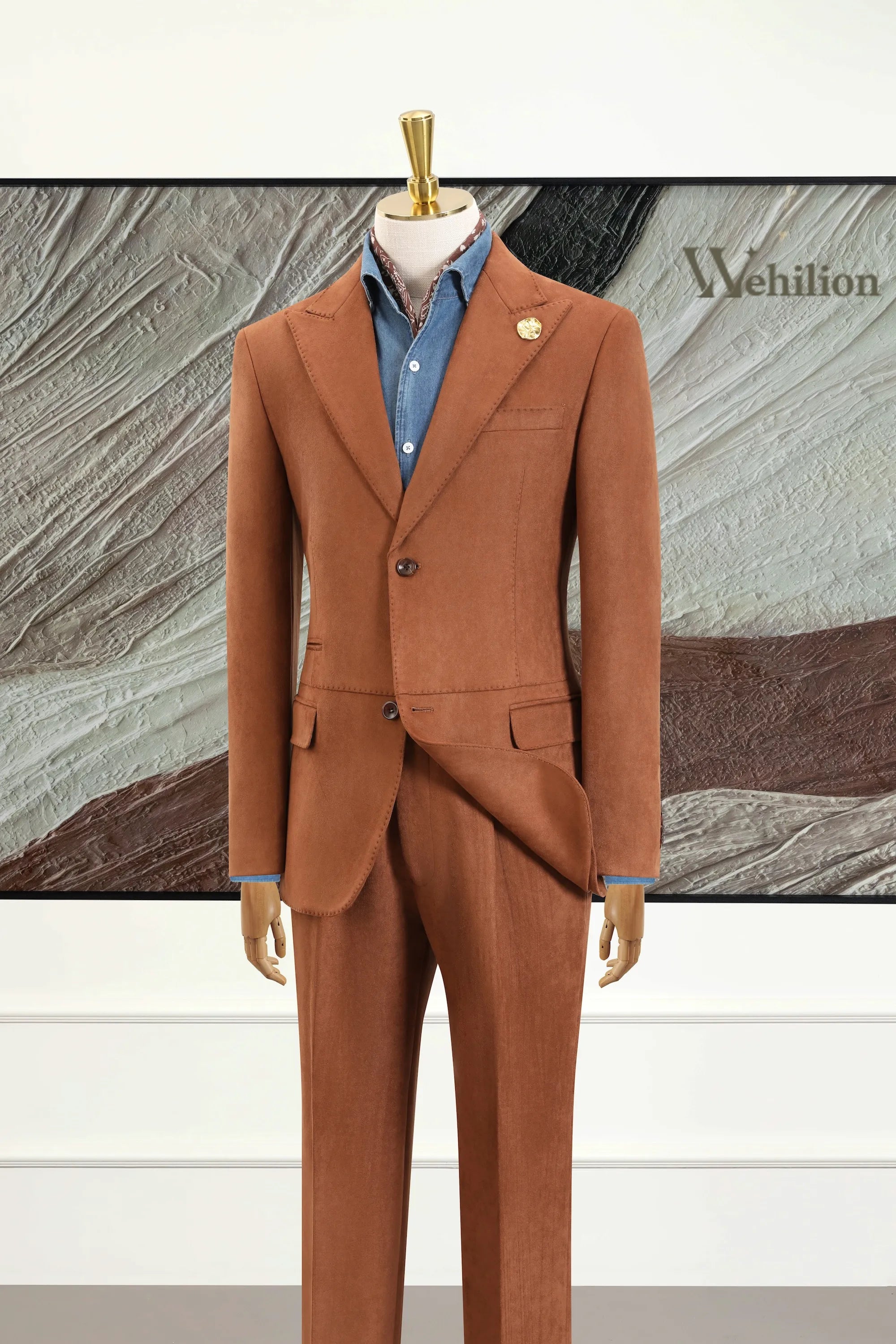 Men's Dark Brown Suede 2 Piece Suits