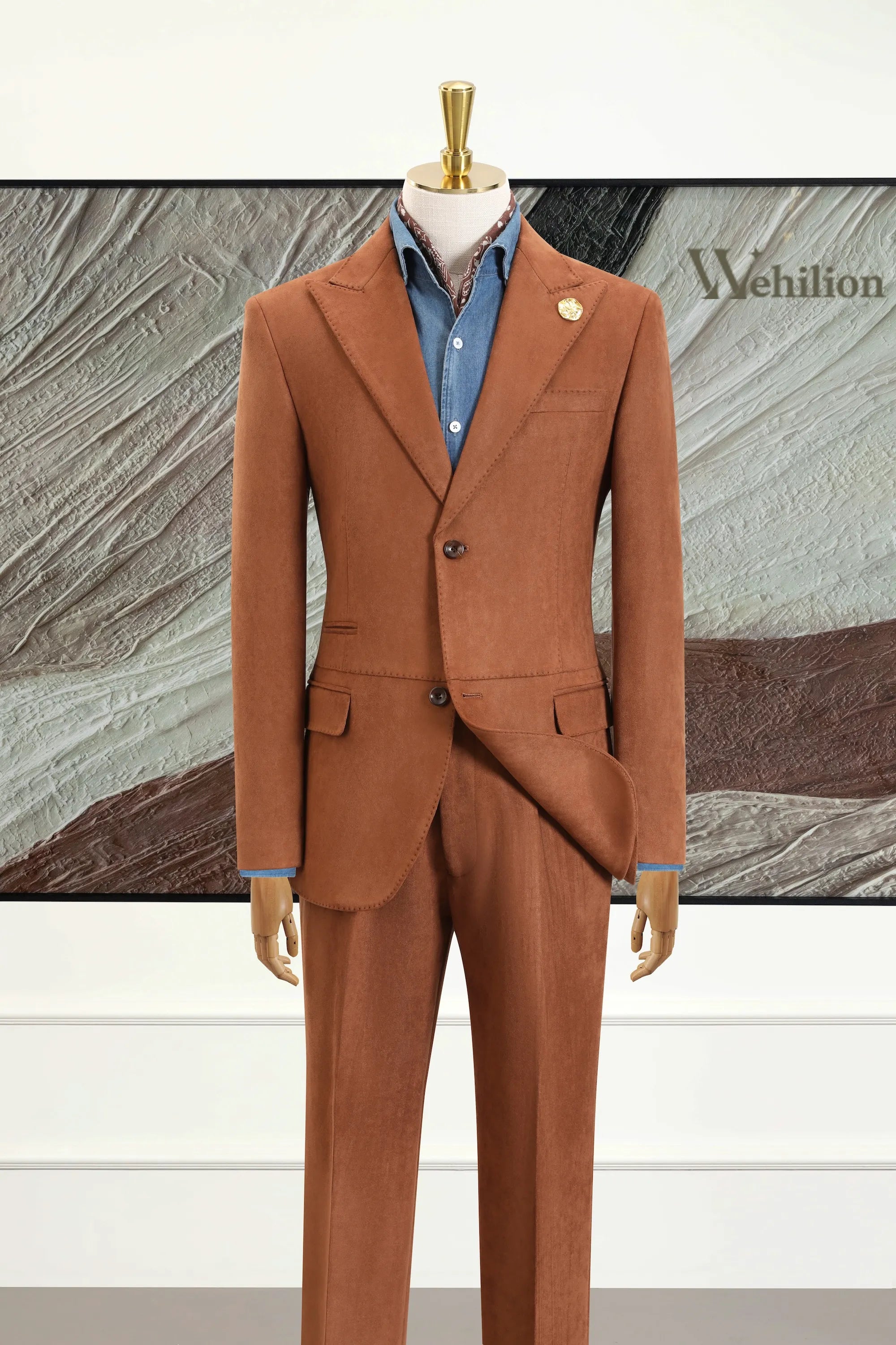 Men's Dark Brown Suede 2 Piece Suits