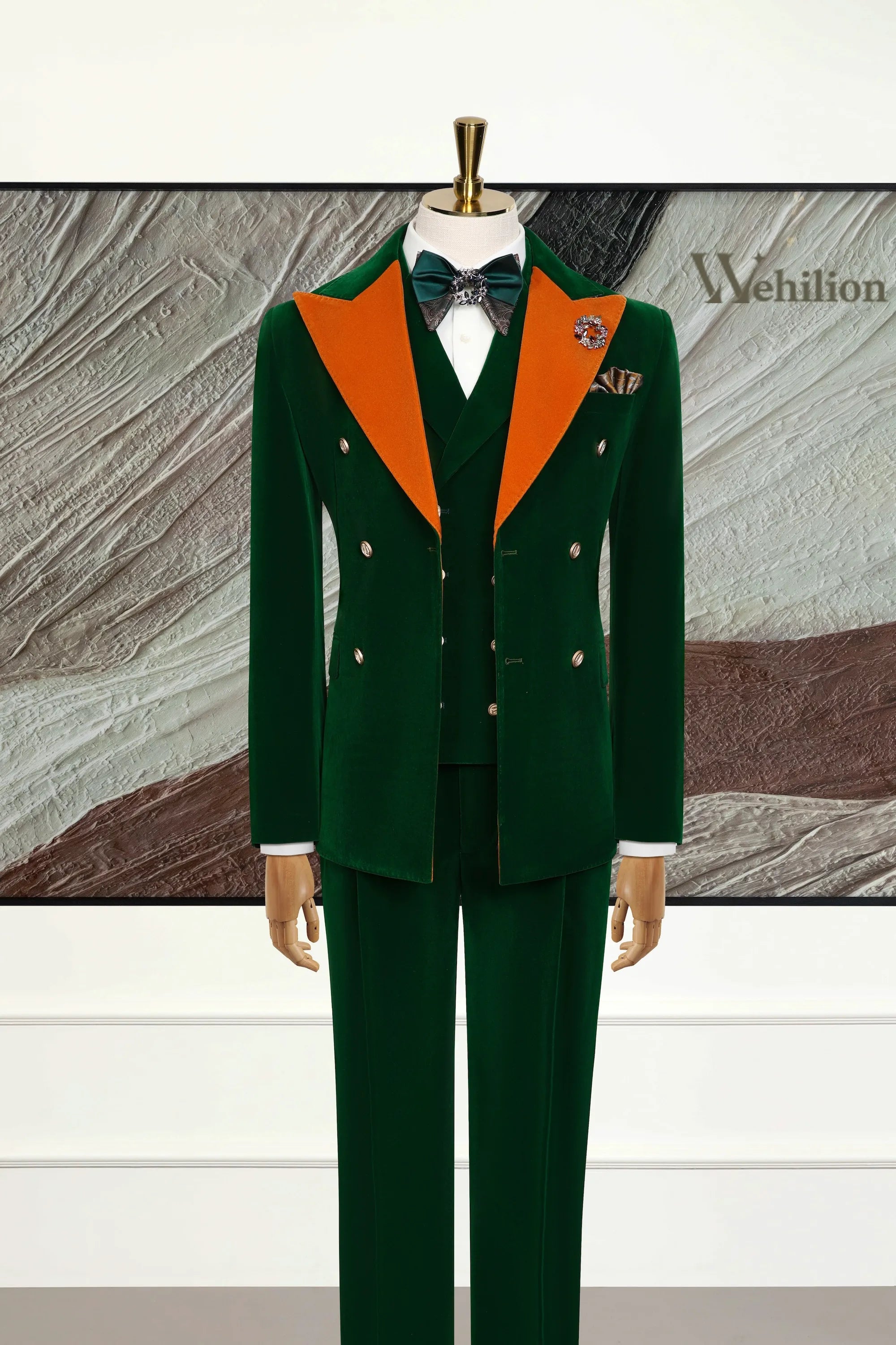 Men's Corduroy Two-Tone Peak Lapel 3 Piece Suits