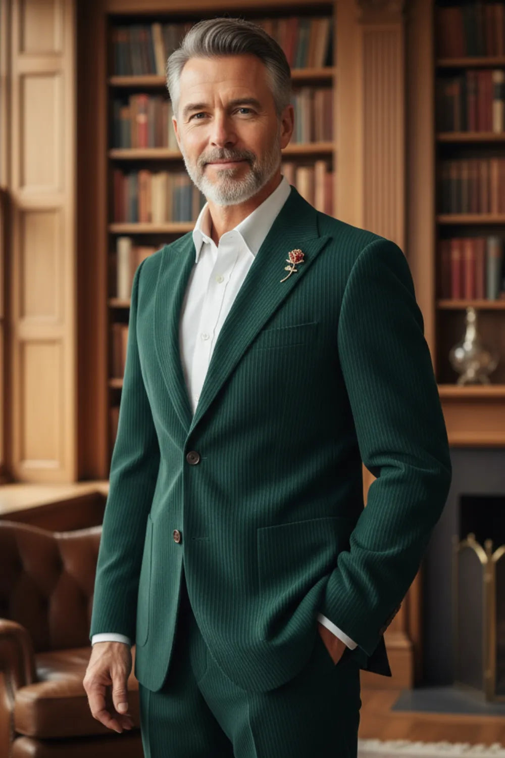 Men's Modern Fit Peak Lapel Corduroy 2 Piece Suits