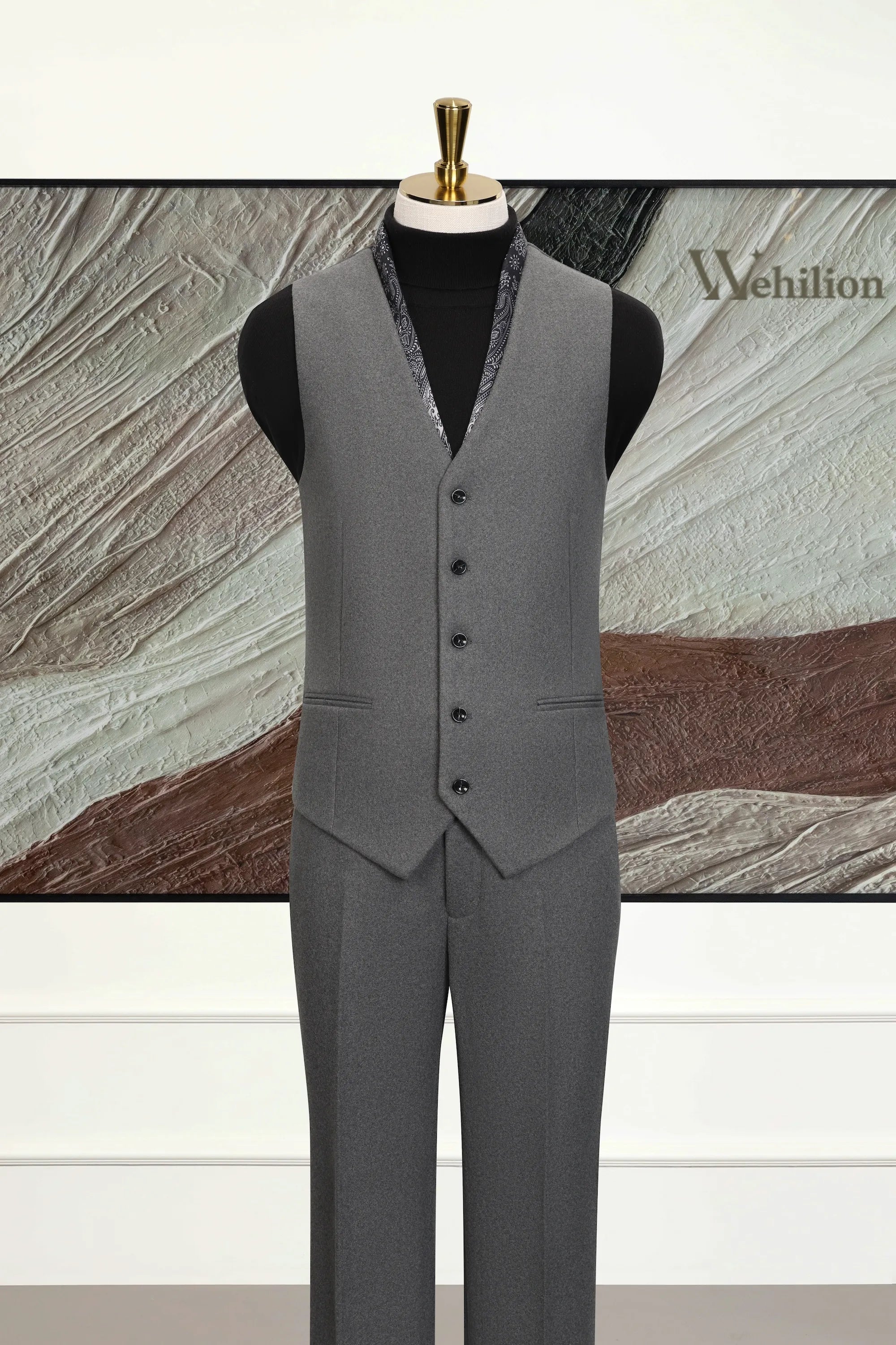 Men's Dark Grey Wool Blend 3 Piece Suits