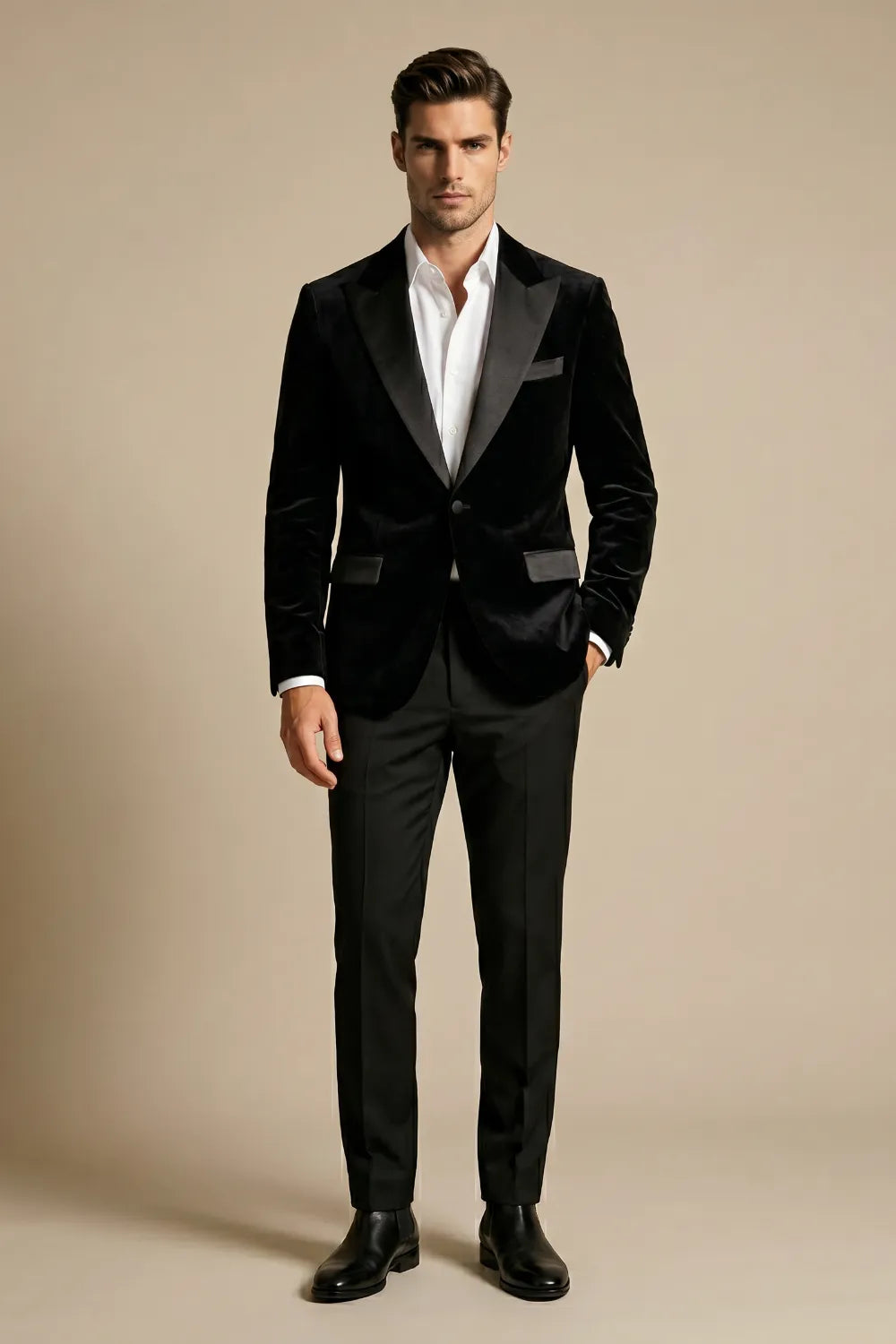Men's Black Velvet Peak Lapel 2-Piece Tuxedo Suit