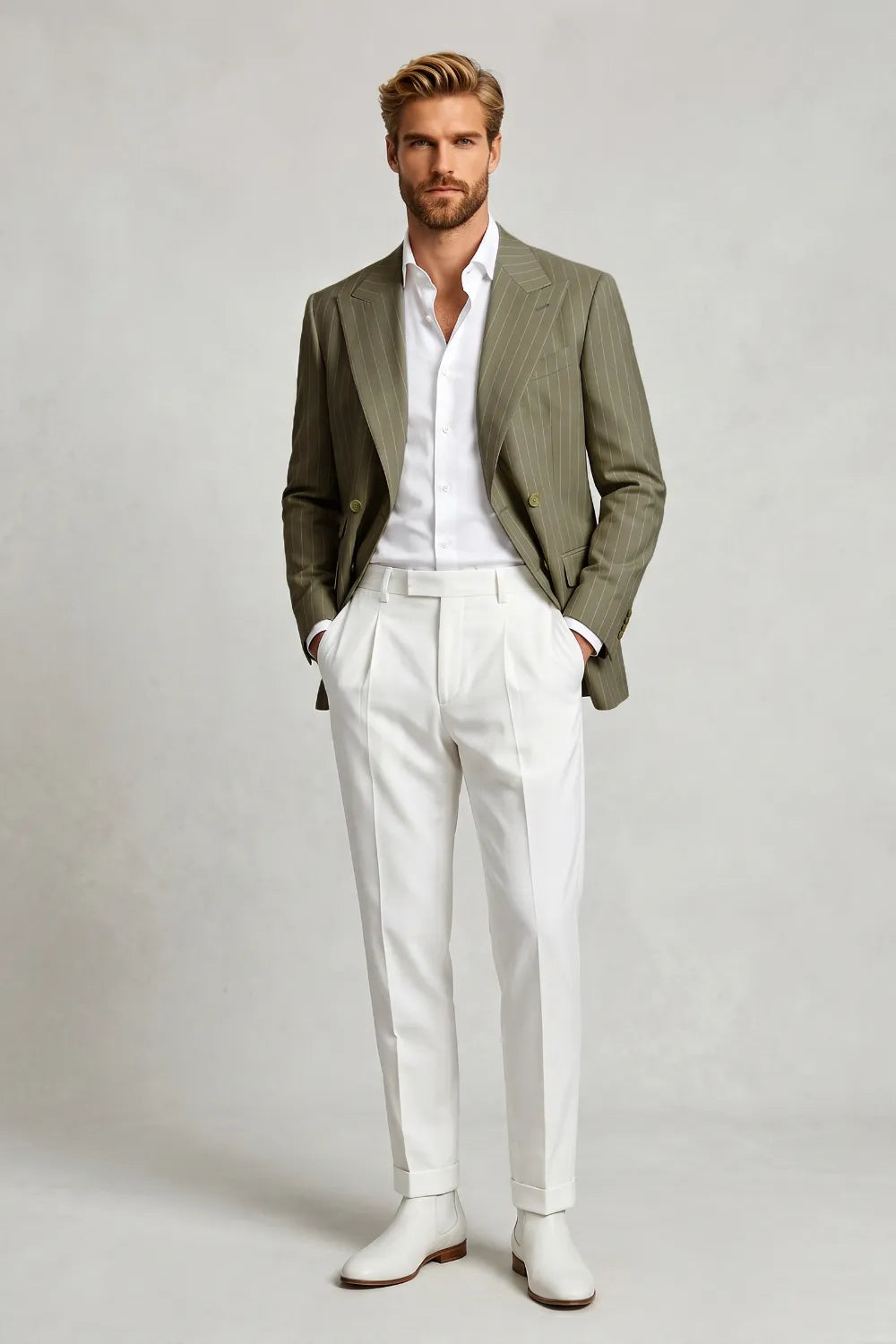 Men's Green Double Breasted 2 Piece Suit