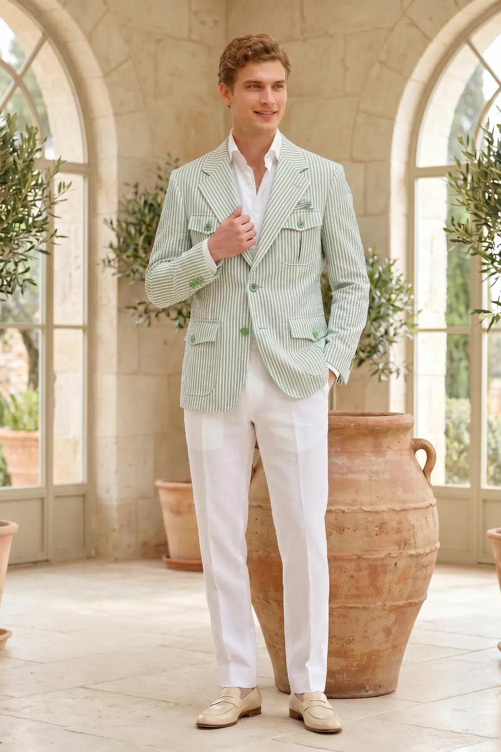 Men's Lightweight Seersucker 2 Piece Suit