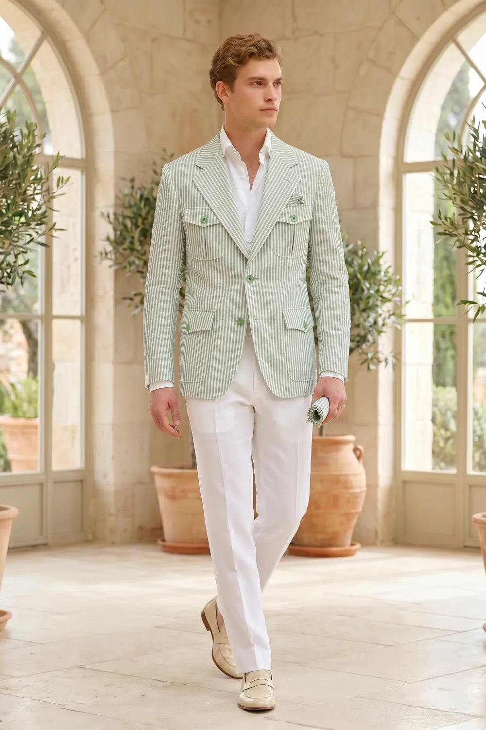 Men's Lightweight Seersucker 2 Piece Suit