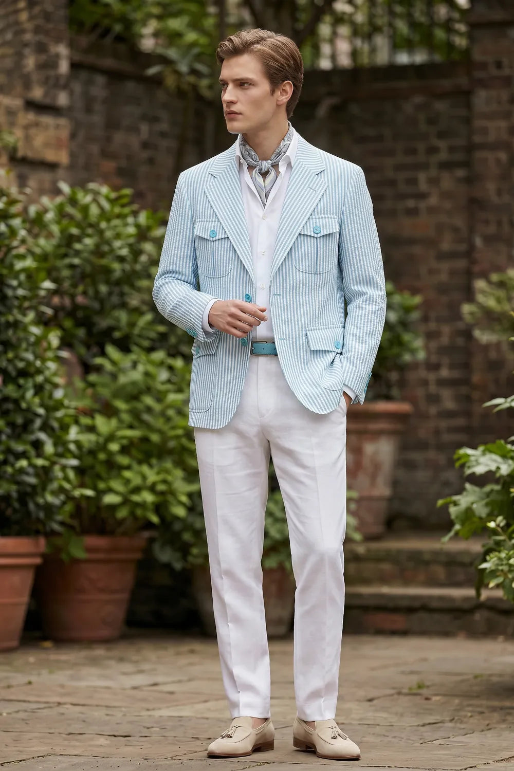Men's Lightweight Seersucker 2 Piece Suit