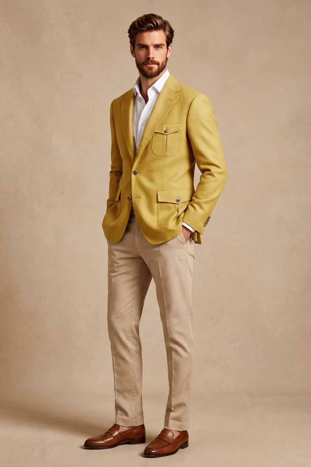 Men's Mustard Yellow Safari 2 Piece Suit