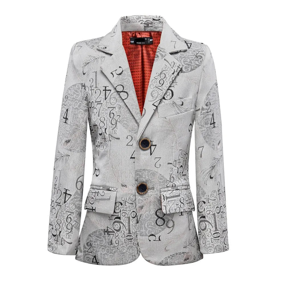 Number-patterned boys blazer with bold print – formal jacket for school events or parties
