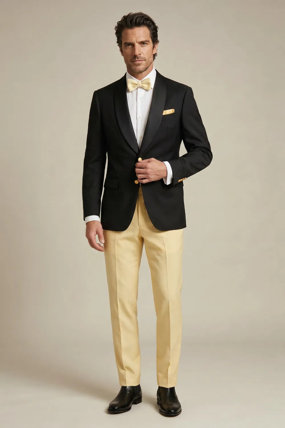 Men's Black and Gold Shawl Lapel 2-Piece Tuxedo Suit