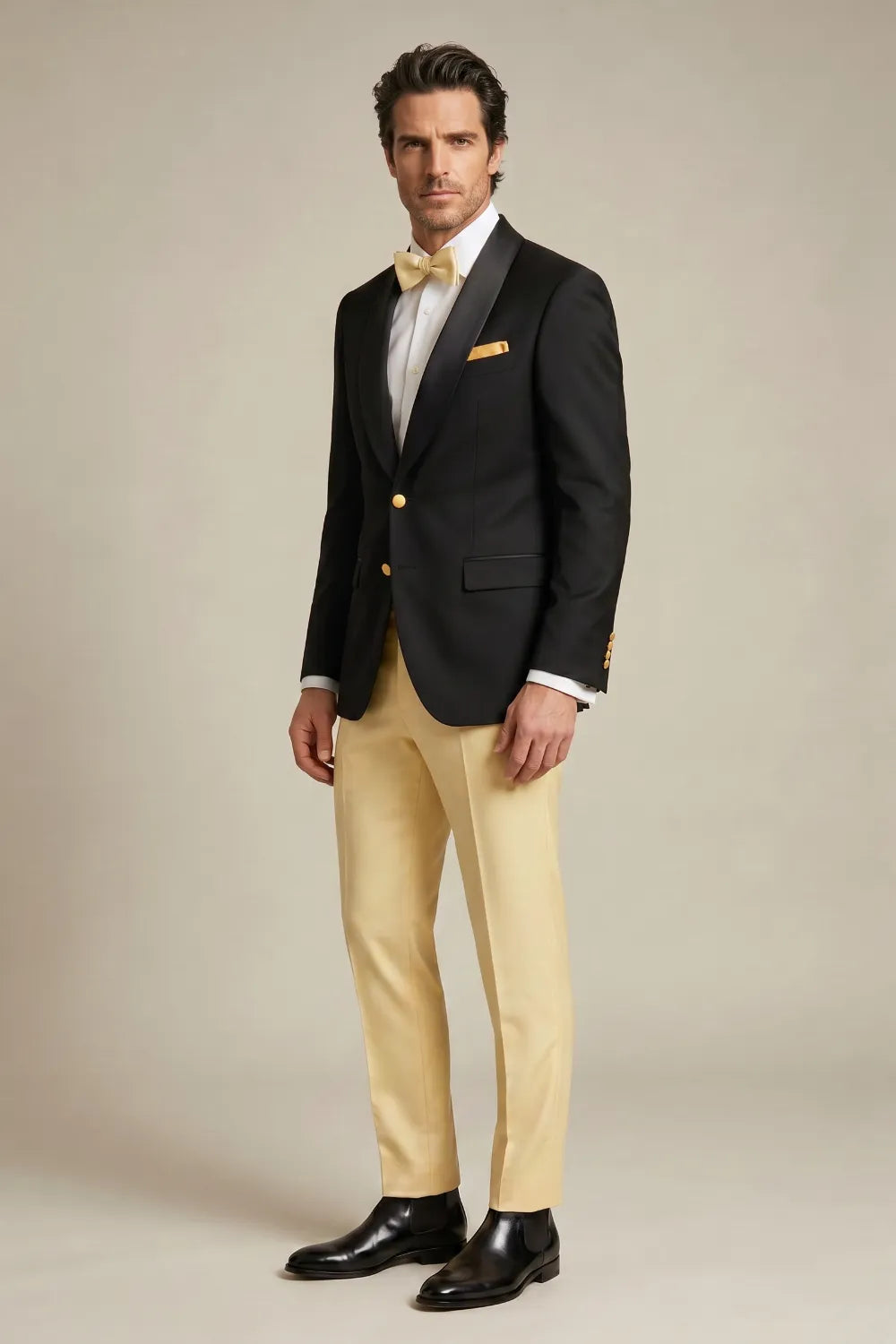 Men's Black and Gold Shawl Lapel 2-Piece Tuxedo Suit