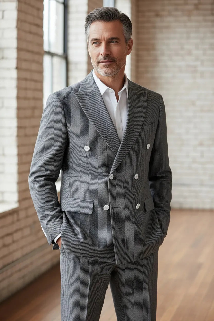 Men's Summer Double Breasted Seersucker 2 Piece Suits