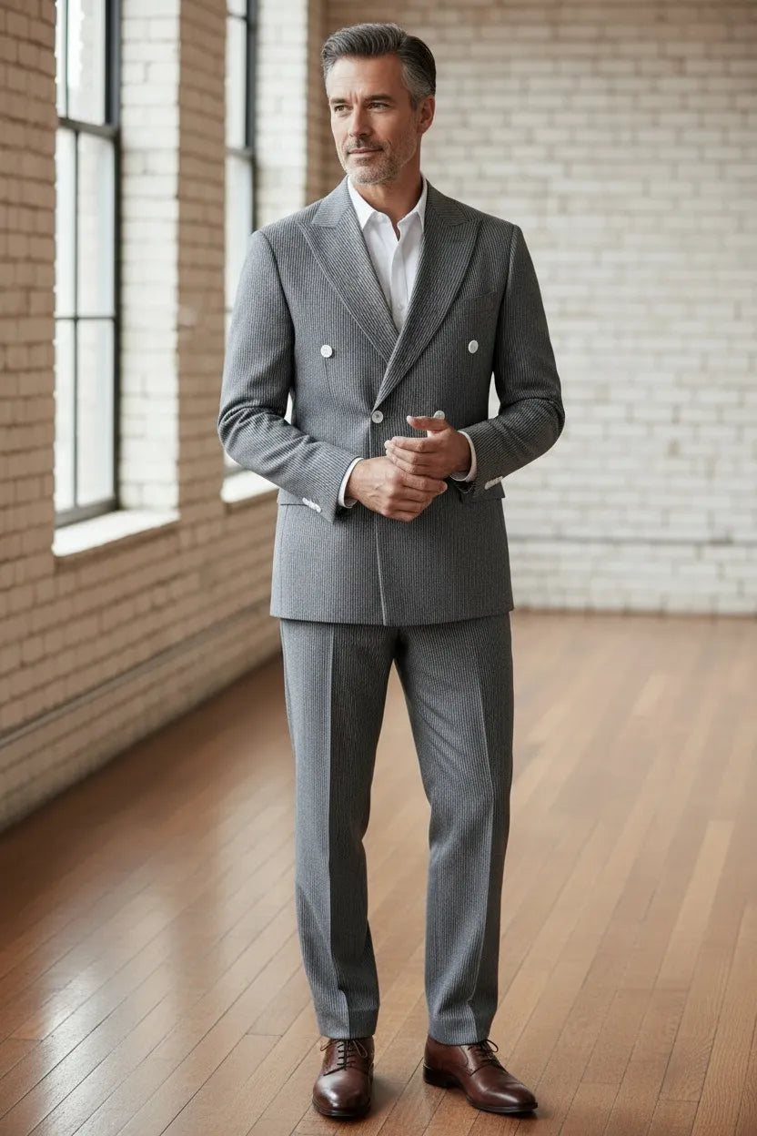 Men's Summer Double Breasted Seersucker 2 Piece Suits