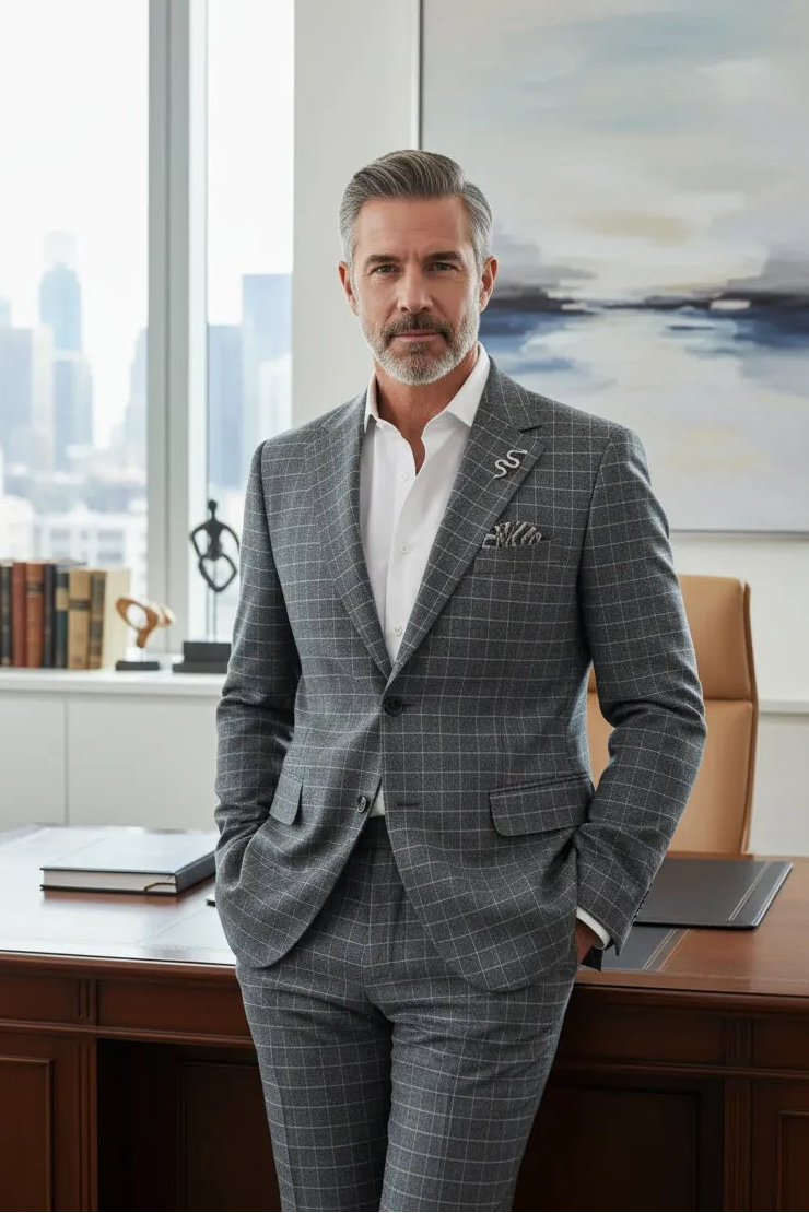 Men's Wool-Blend Herringbone 3 Piece Suits