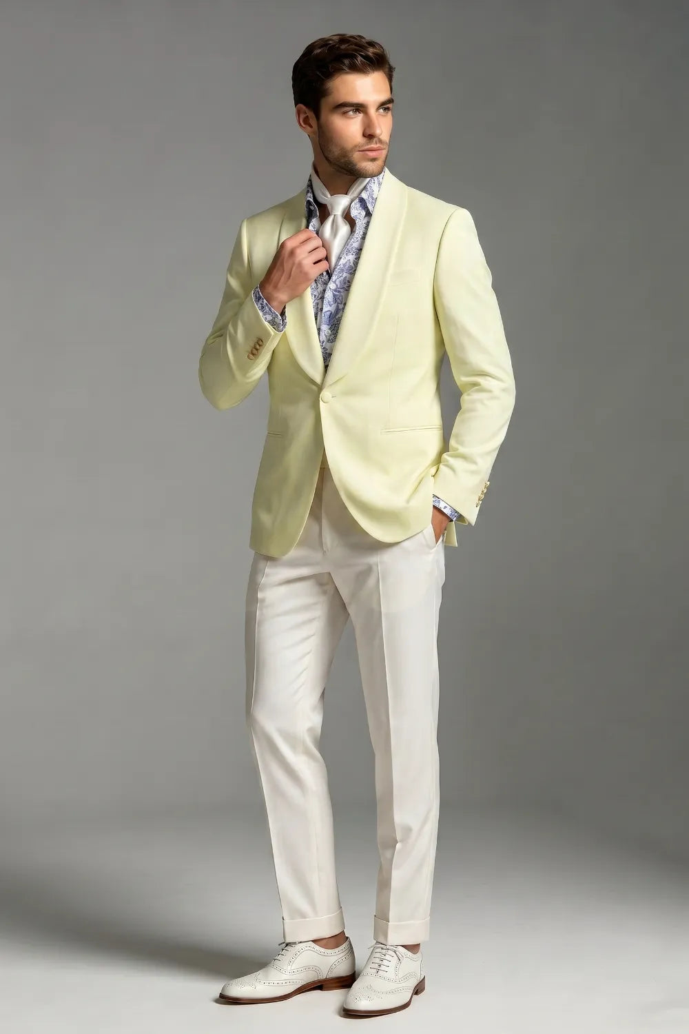 Men's Light Yellow Shawl Lapel Slim Fit 2-Piece Suit