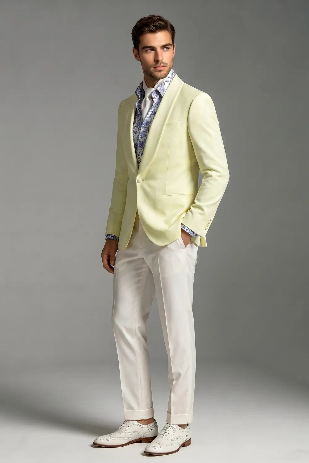 Men's Light Yellow Shawl Lapel Slim Fit 2-Piece Suit