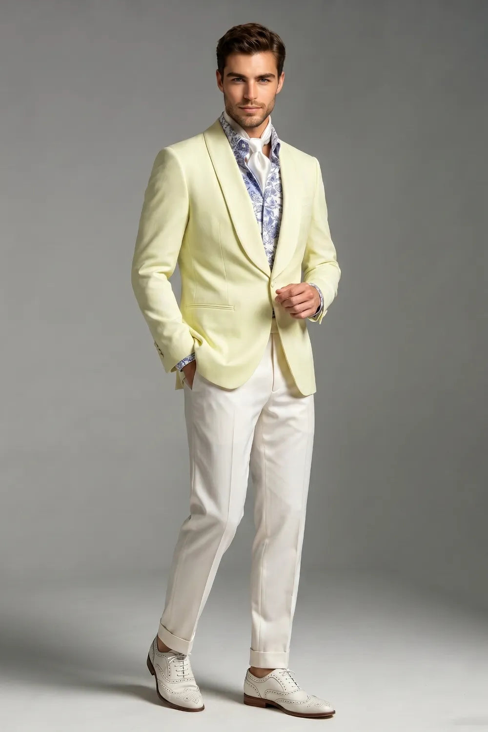 Men's Light Yellow Shawl Lapel Slim Fit 2-Piece Suit