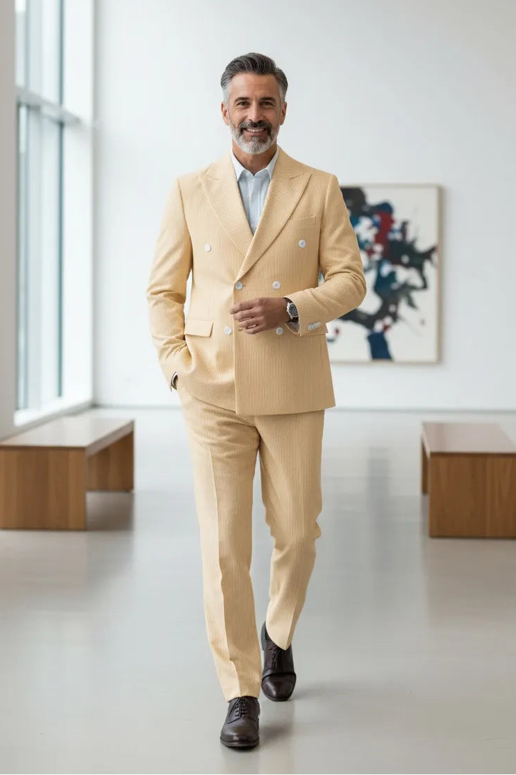 Men's Summer Double Breasted Seersucker 2 Piece Suits