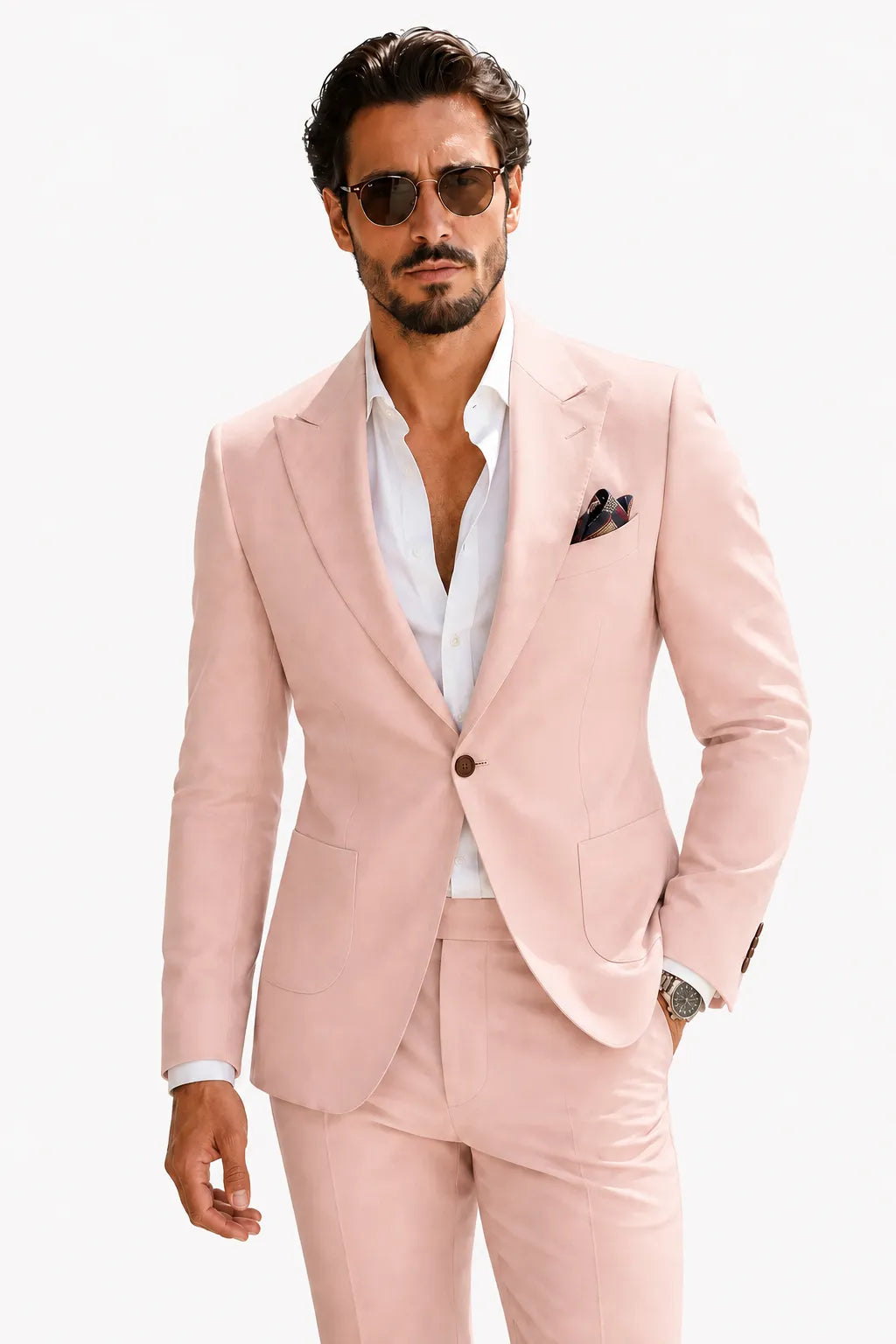 Men's Tailored Peak Lapel Linen 2 Piece Suit