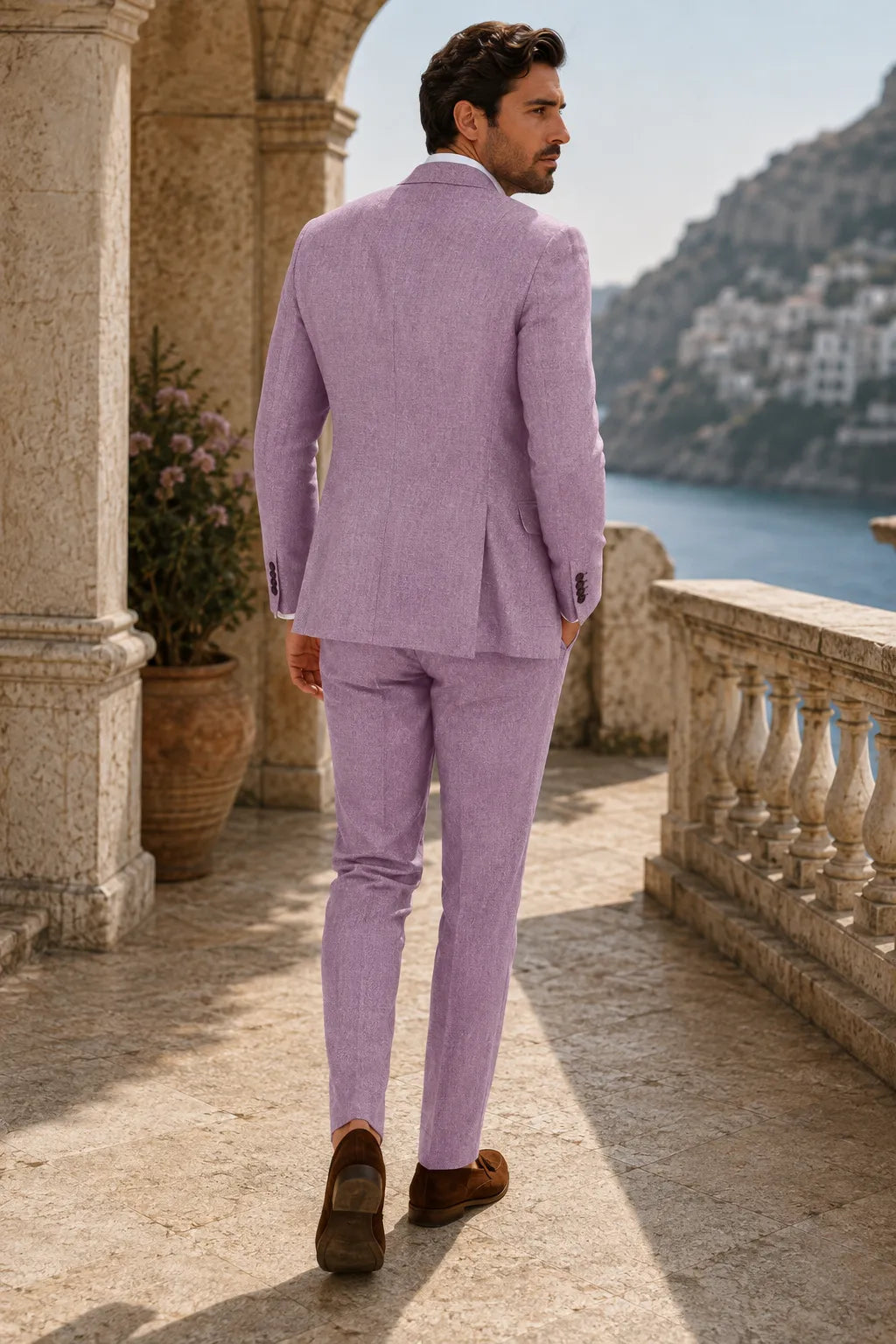 Men's Tailored Peak Lapel Linen 2 Piece Suit