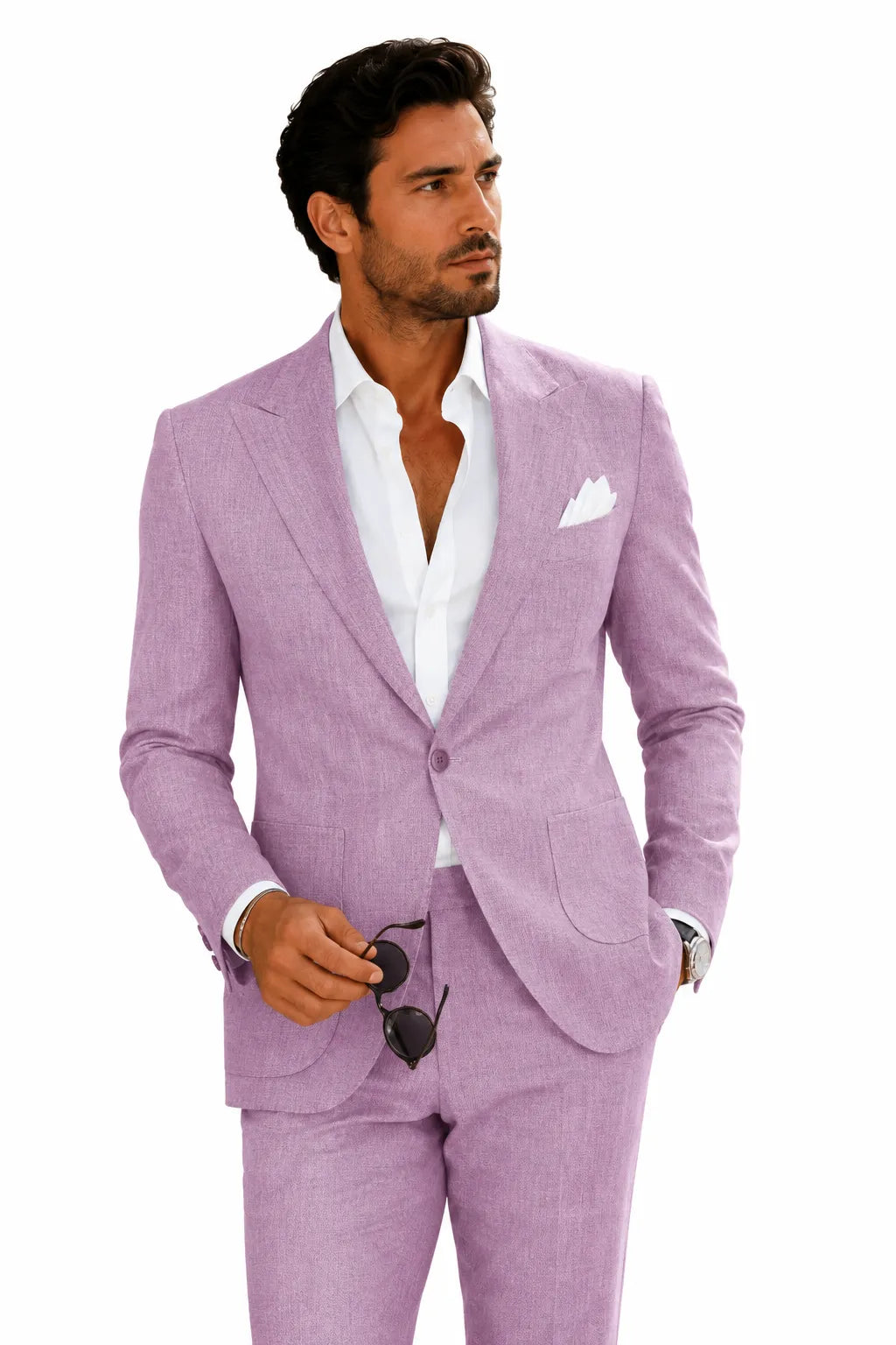 Men's Tailored Peak Lapel Linen 2 Piece Suit