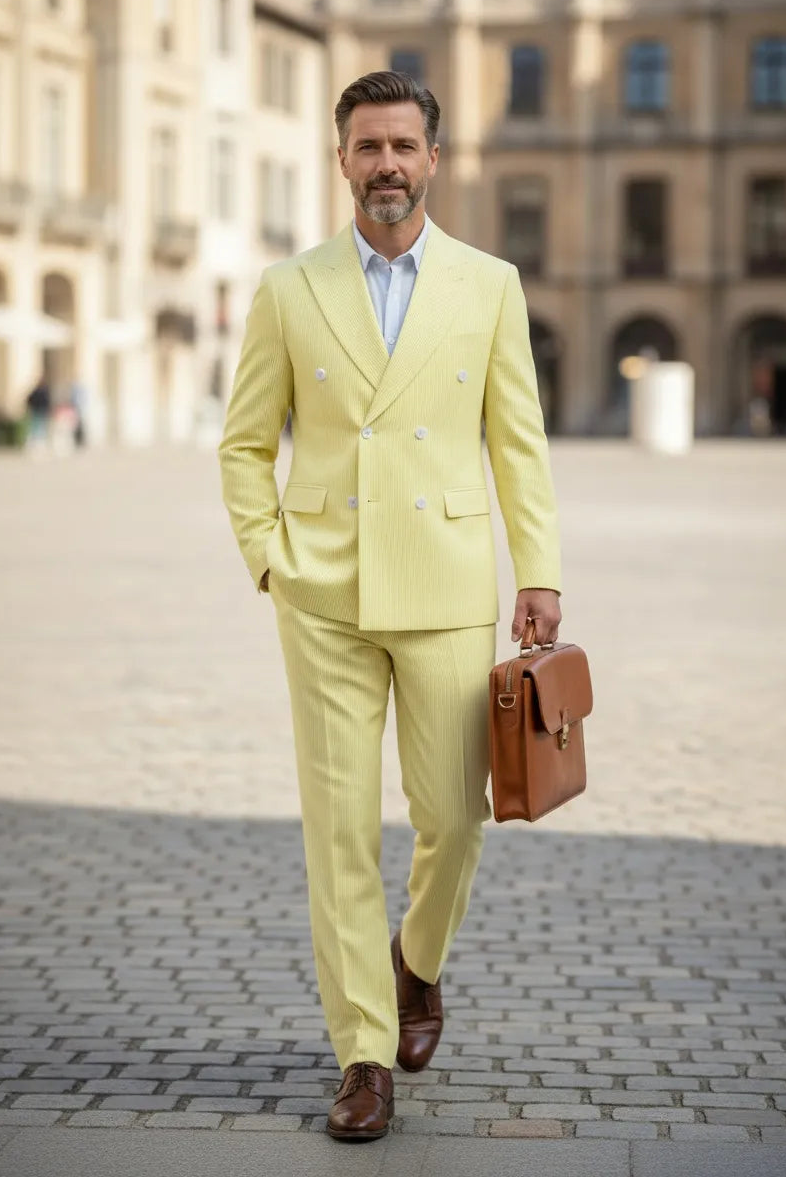 Men's Summer Double Breasted Seersucker 2 Piece Suits