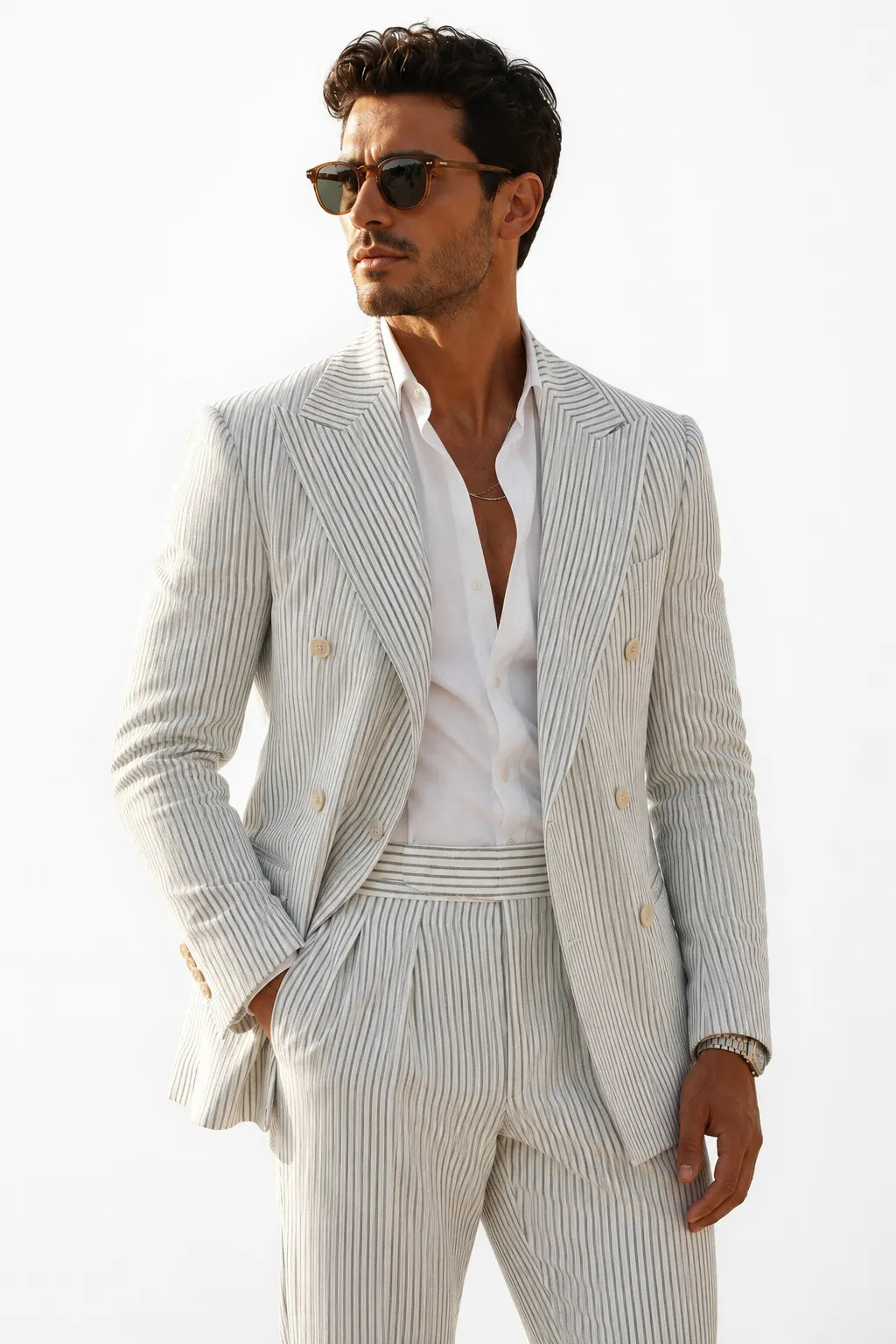 Men's Riviera Double-Breasted Seersucker 2 Piece Suit